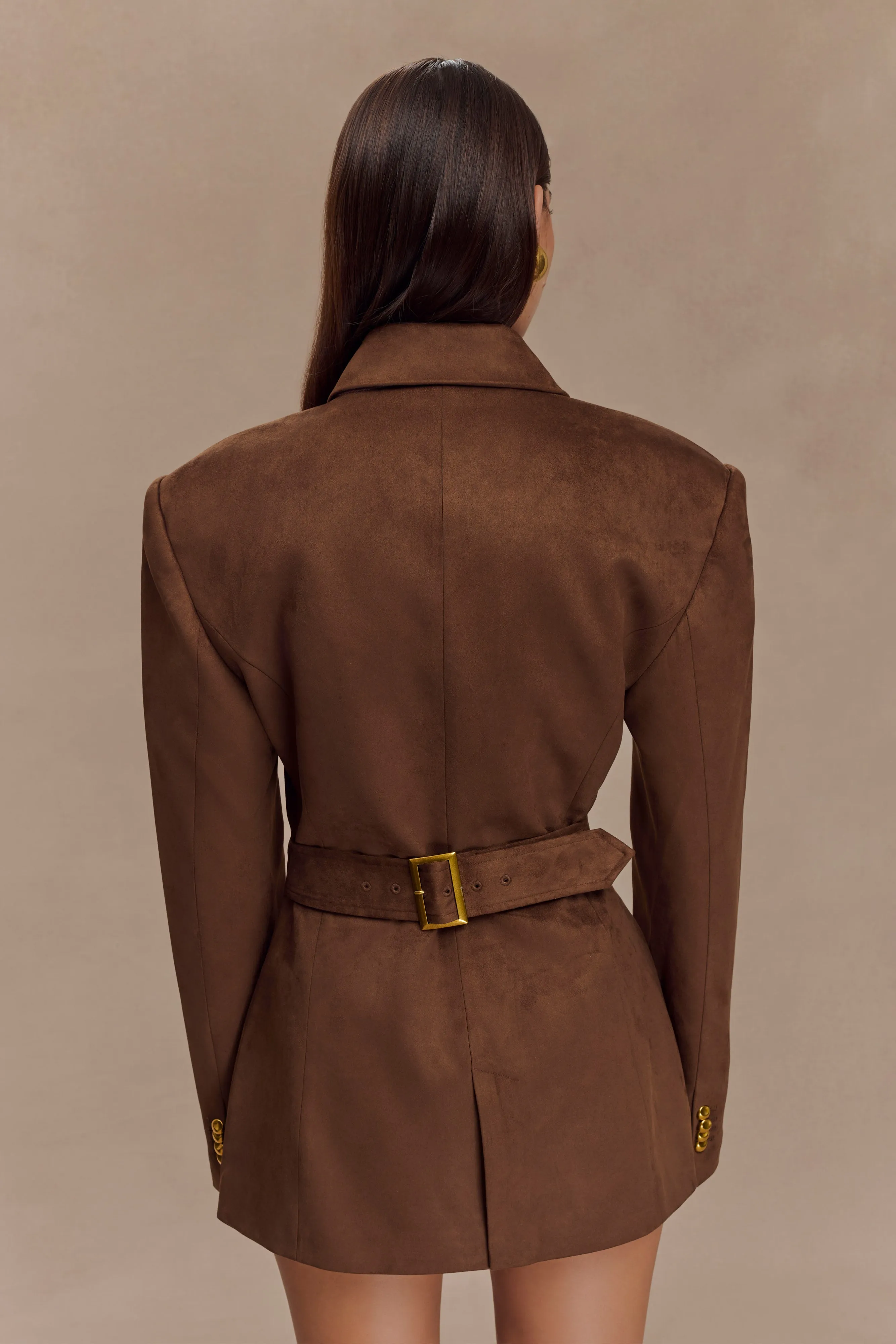Sally Faux Suede Cinched Blazer - Milk Chocolate Waterproof Shell