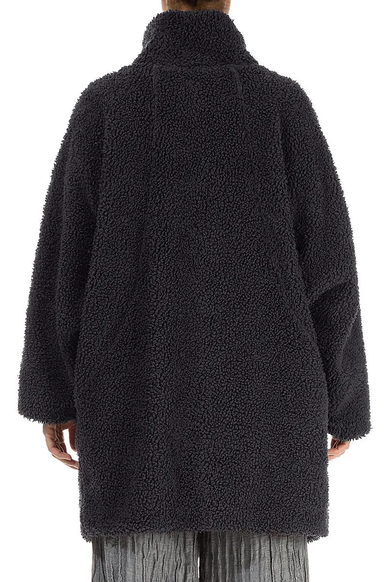 Contrast Stitch Light Outdoor Layer Graphite Blue Teddy Cotton Coat