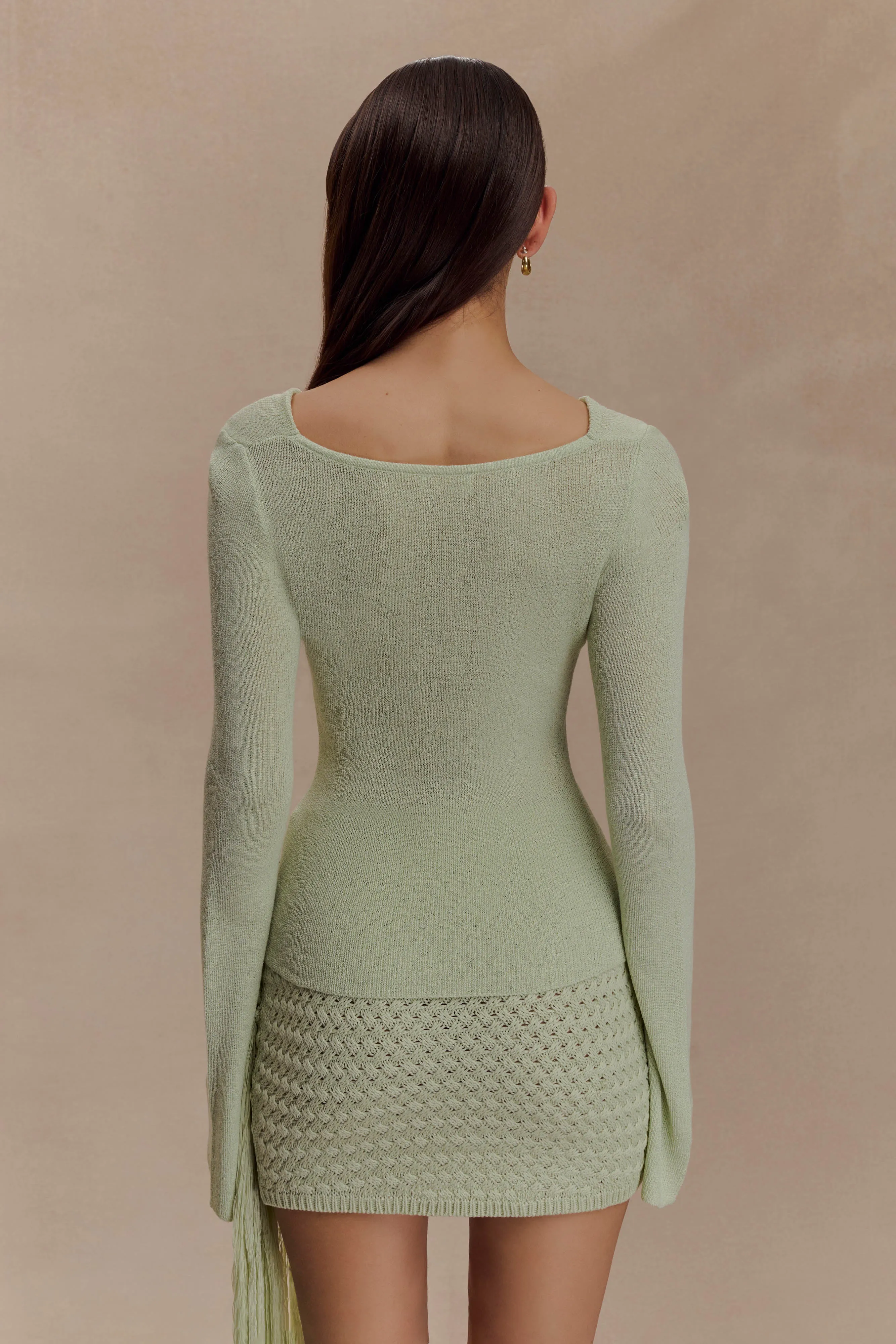 Elowen Knit Cowl Long Sleeve Top - Pastel Green Buttonless Closure