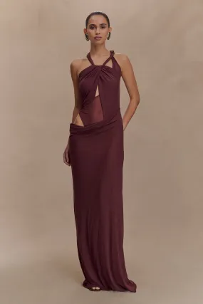 Edwina Knotted Mesh Maxi Dress - Mahogany Relaxed Line Daily Flex