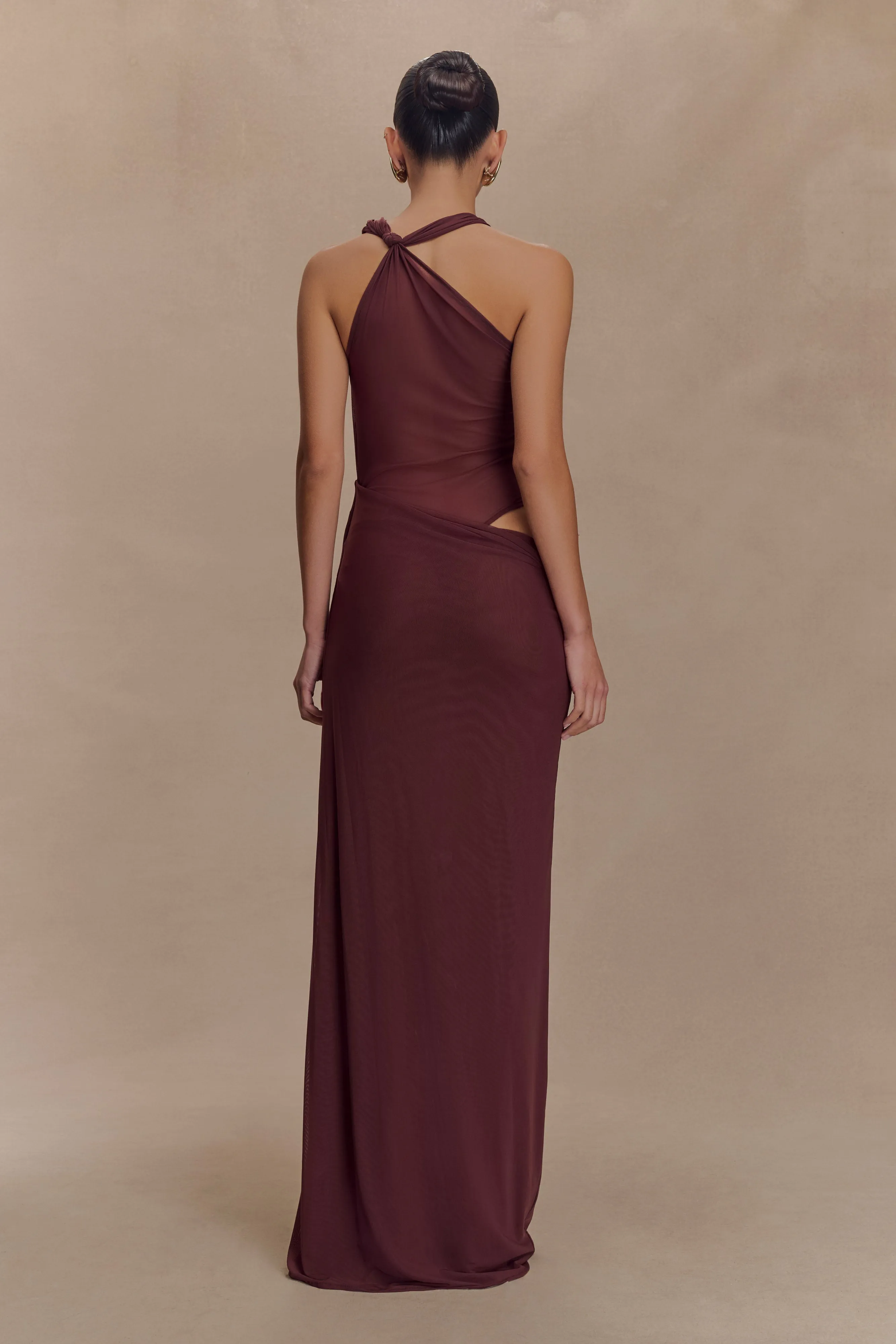 Smart Look Edwina Knotted Mesh Maxi Dress - Mahogany