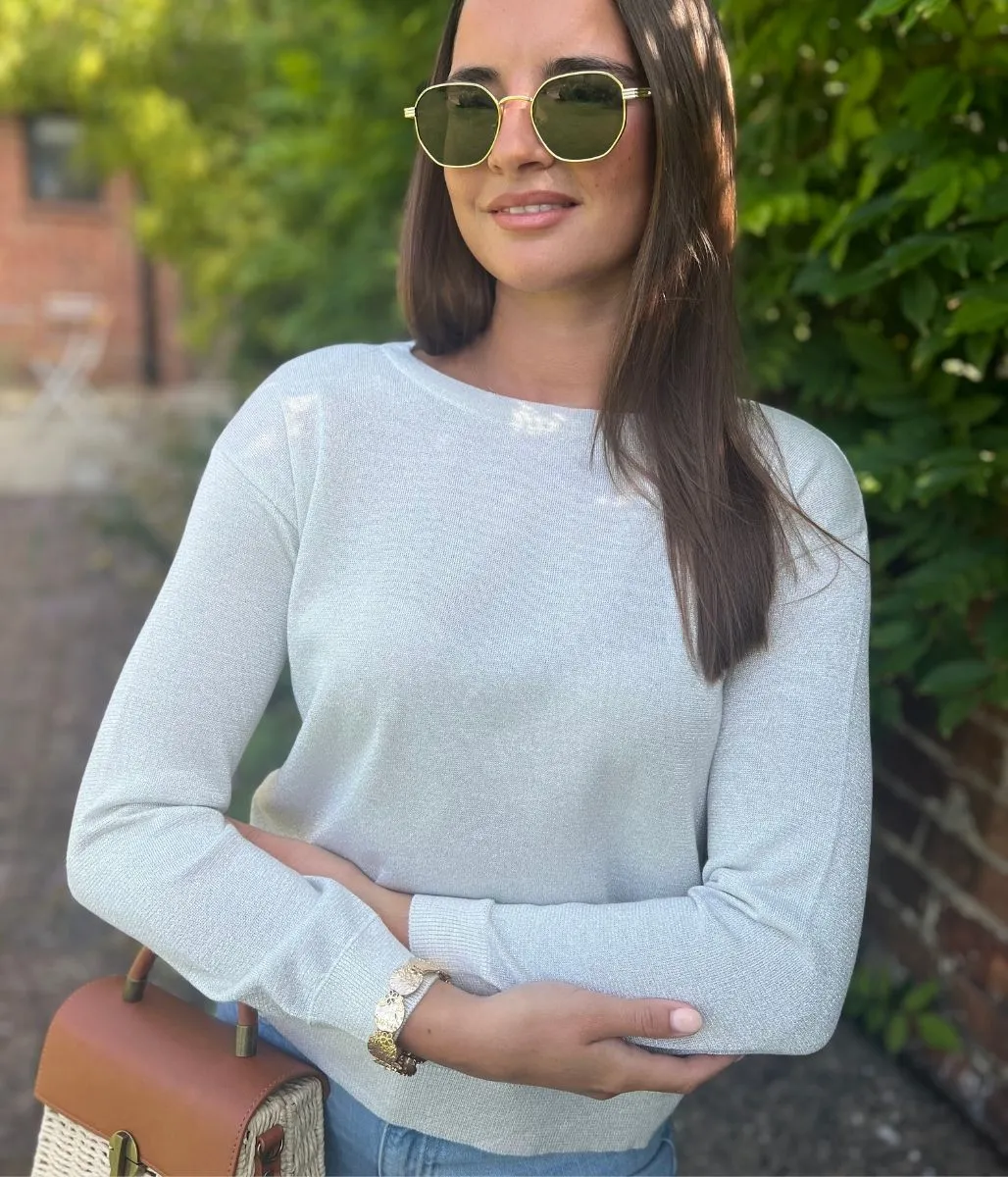Silver Sparkly Fine Knit Jumper Comfy and Cozy
