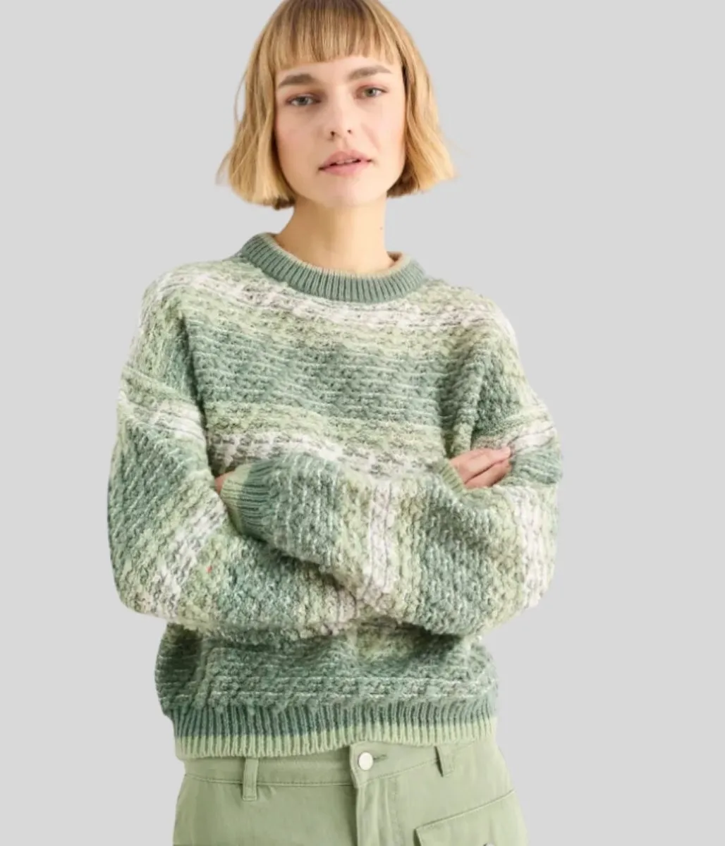 Green Textured Patterned Jumper Comfortable Touch Eco Friendly Material