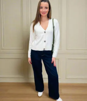 Cozy Warm Layer Ivory Soft Knit Button Cardigan