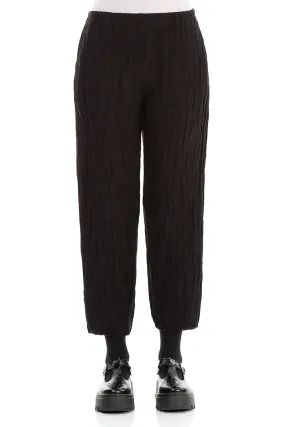 Taper Cropped Crinkled Black Silk Linen Trousers Stay Cool Stretchable Comfort
