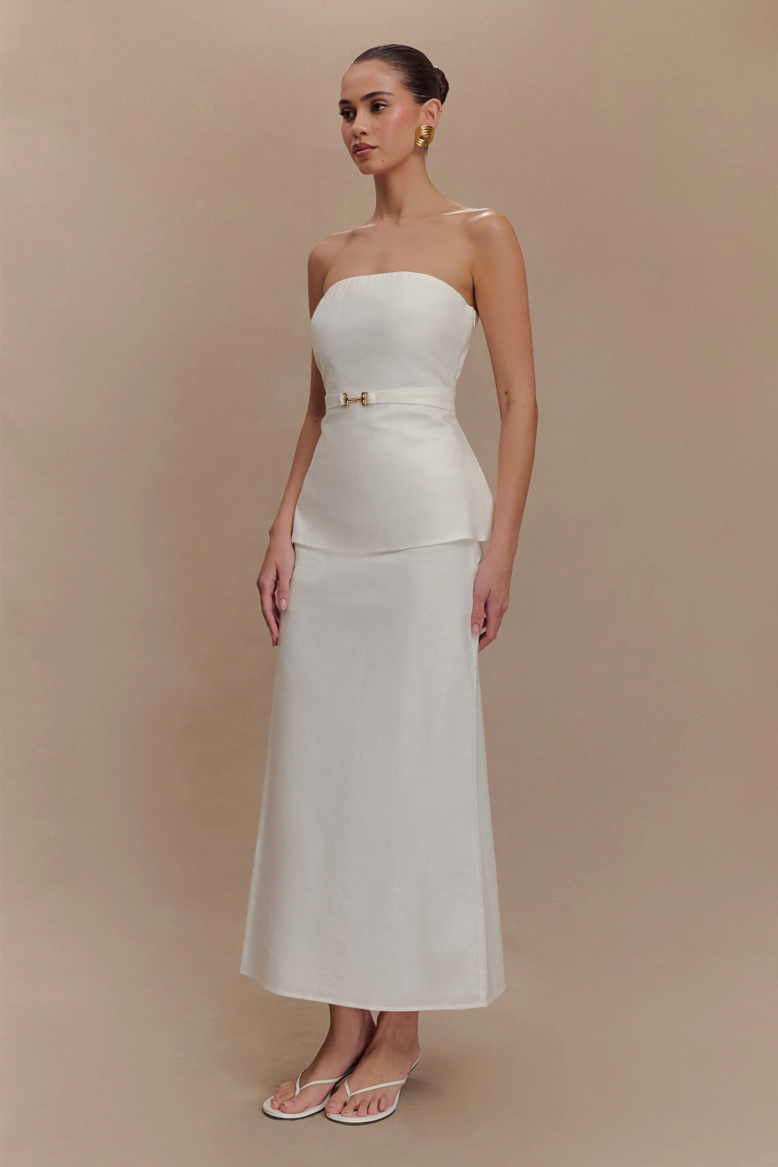 Dora Linen Midi Skirt - Ivory UVProtectionCoating