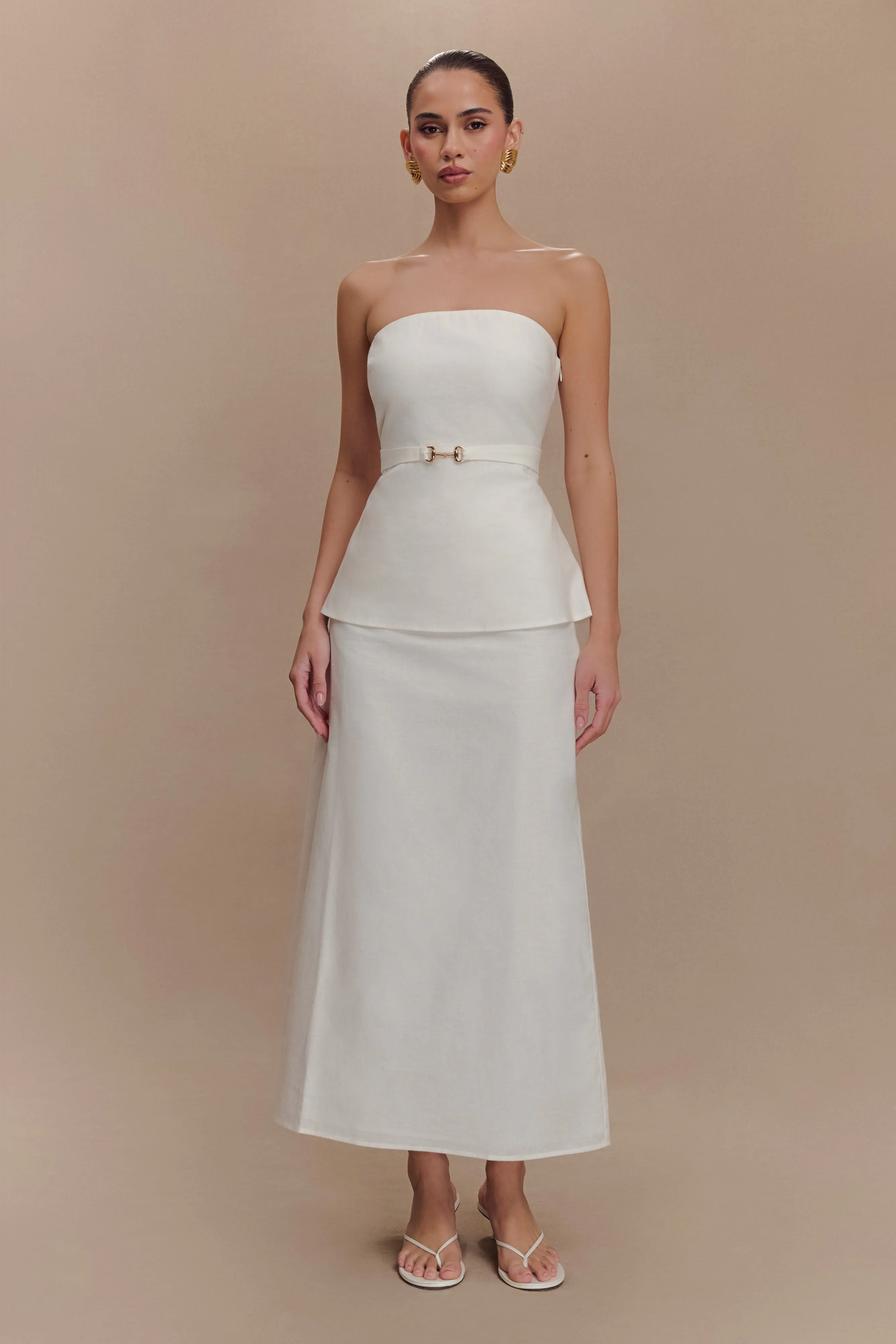 Dora Linen Midi Skirt - Ivory Anti Bacterial Treatment