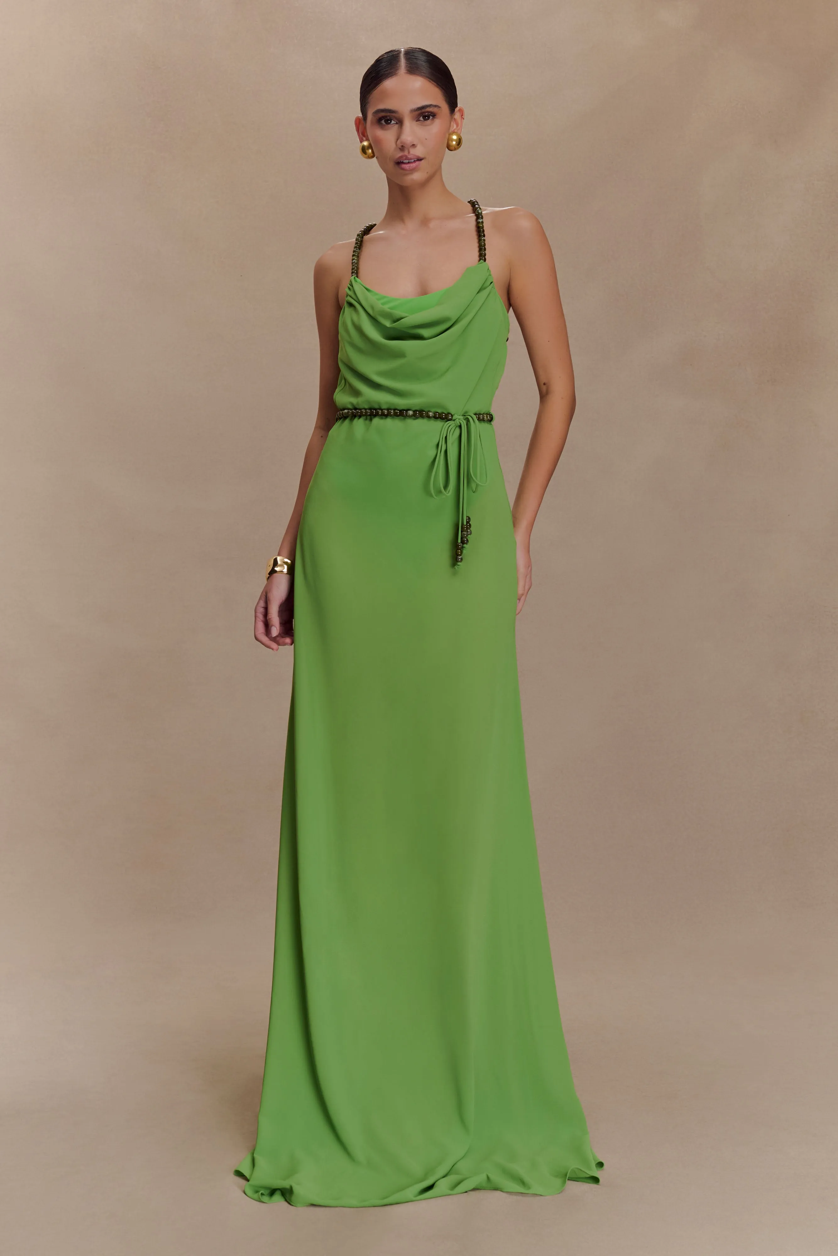 Feminine full-length gown Elaine Chiffon Beaded Maxi Dress - Green