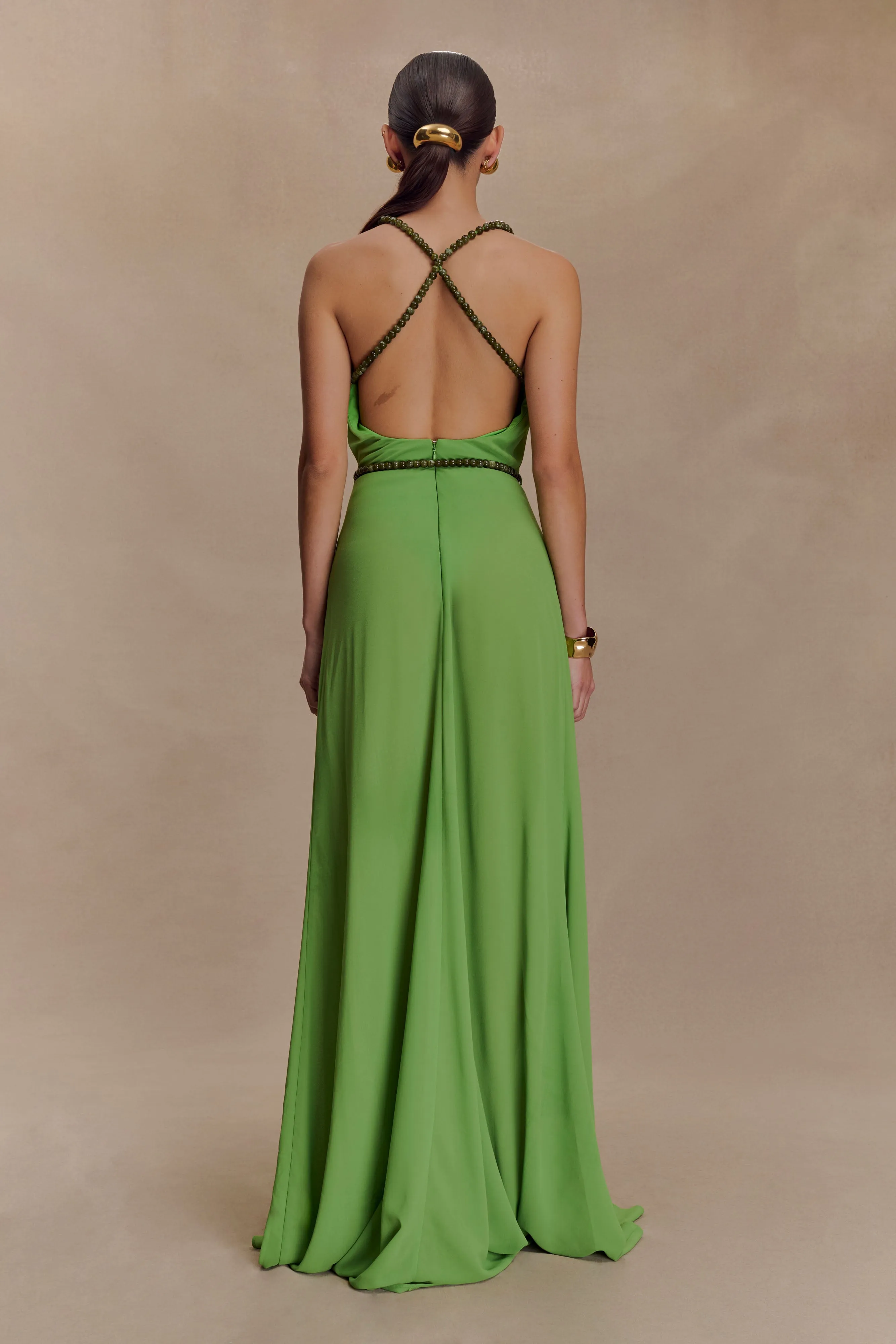 Elaine Chiffon Beaded Maxi Dress - Green Contrast-Panel Casual event outfit