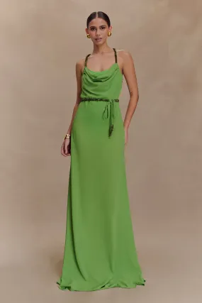 Feminine full-length gown Elaine Chiffon Beaded Maxi Dress - Green