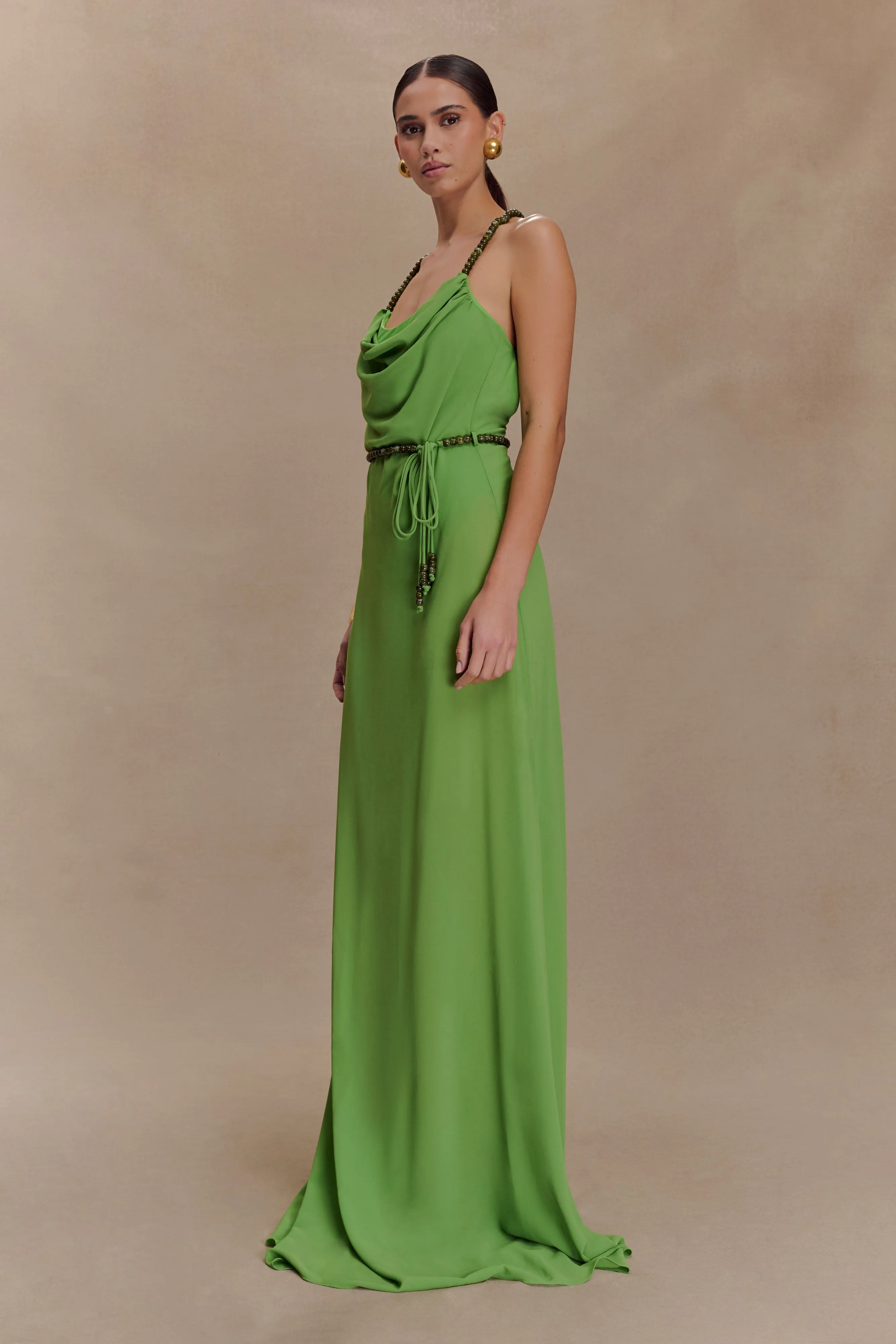 Elaine Chiffon Beaded Maxi Dress - Green Fashionable Comfort Wear Effortless Elegance