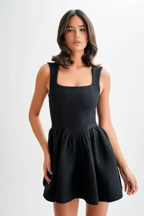 Piped-Edge Jennifer Boucle Mini Dress - Black