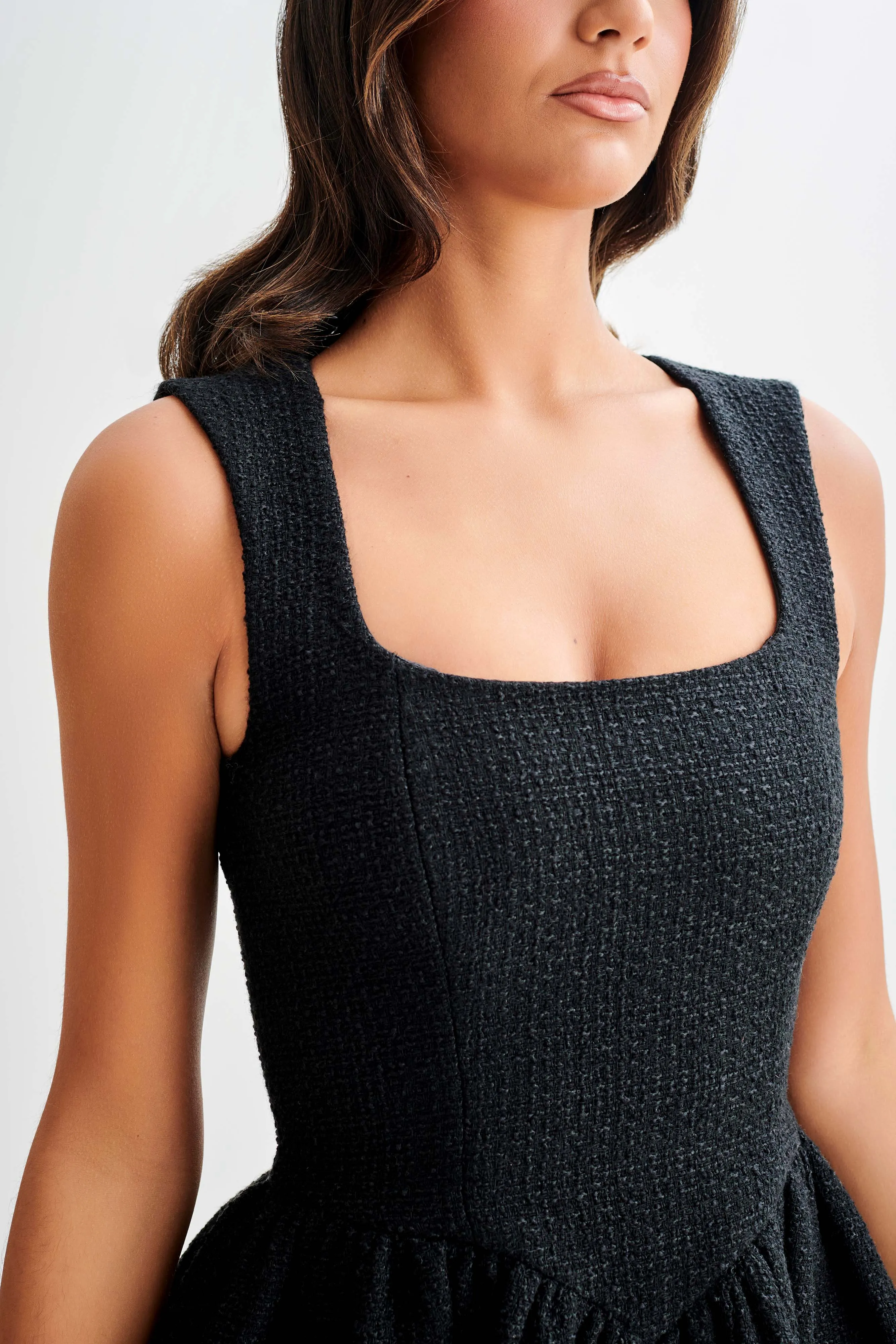 Jennifer Boucle Mini Dress - Black Sleek Tone