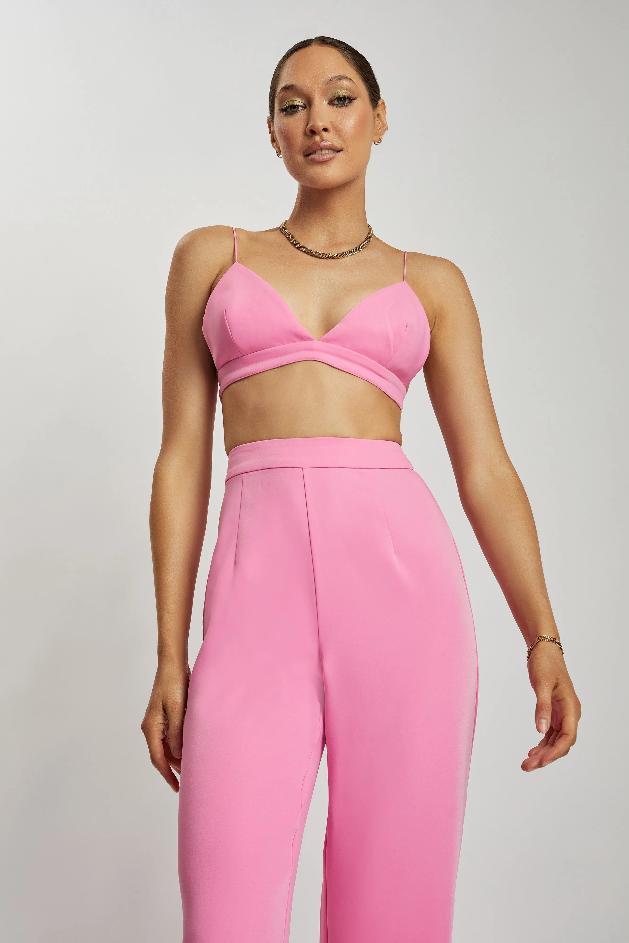V Neck Design Cynthia Triangle Bralette - Pink
