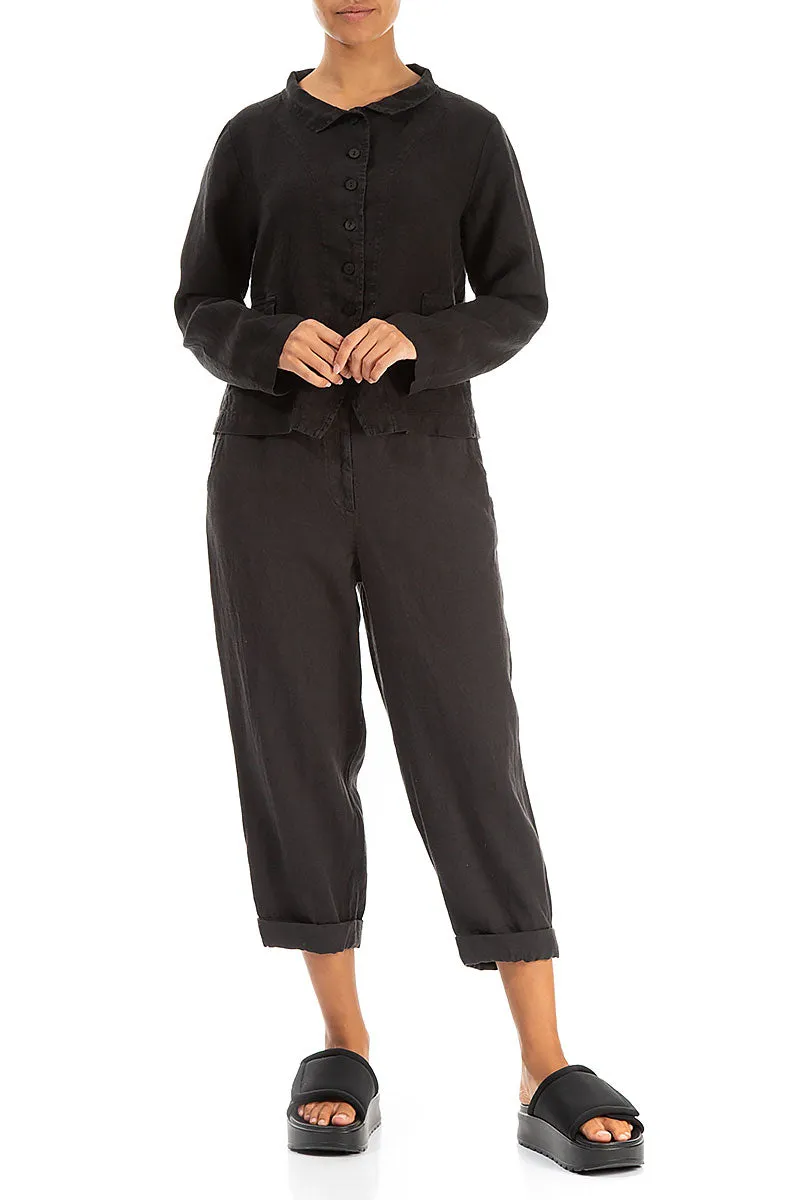 Elegant Buttoned Black Linen Jacket QuickDry Fabric CompactFoldable