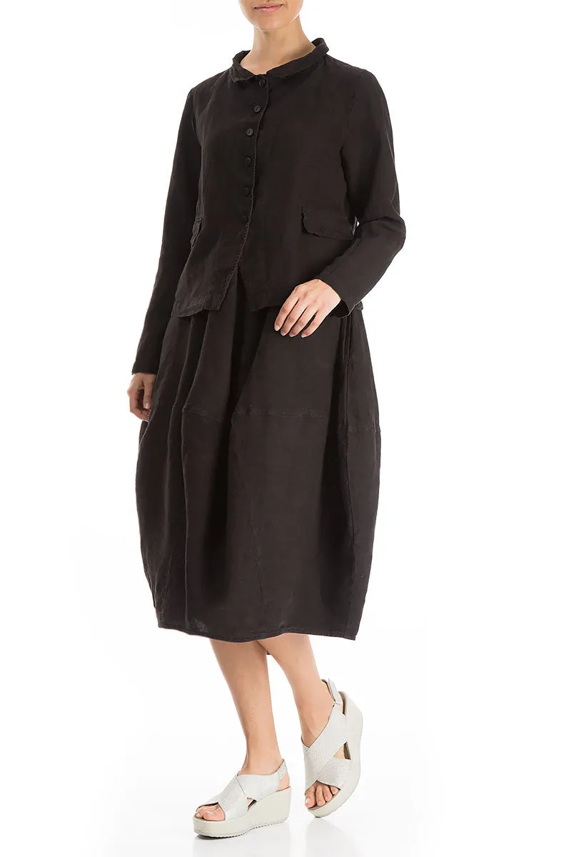 Anti Pilling Elegant Buttoned Black Linen Jacket