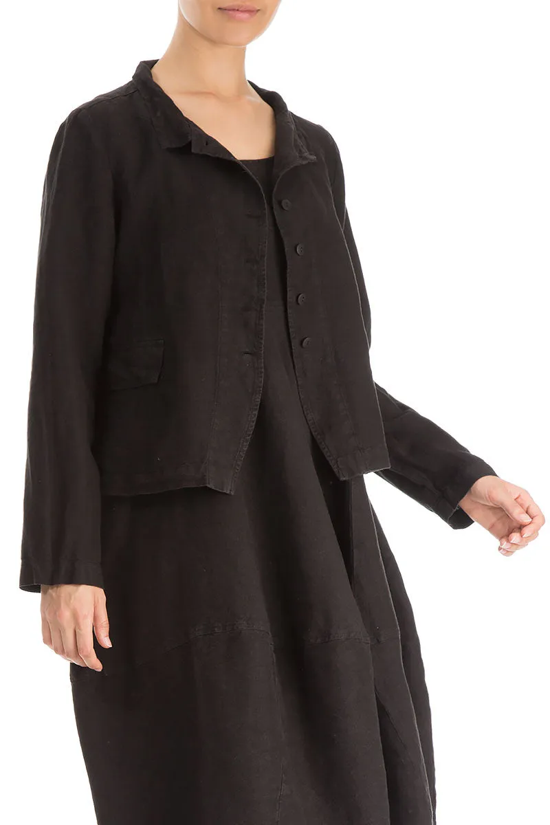 Flexible Mobility Ripstop Reinforcement Elegant Buttoned Black Linen Jacket
