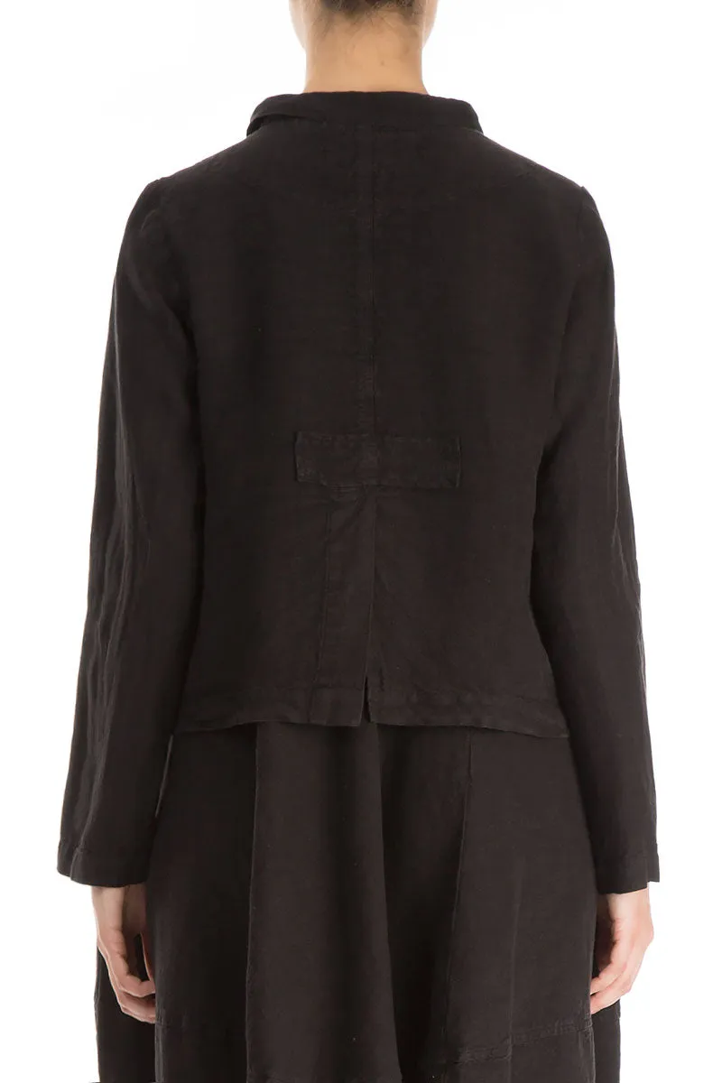 Packable Style Transitional Look Elegant Buttoned Black Linen Jacket