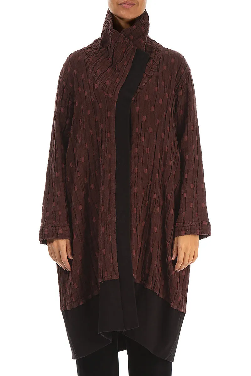 Relaxed City Style High Collar Merlot Textured Linen Jacket