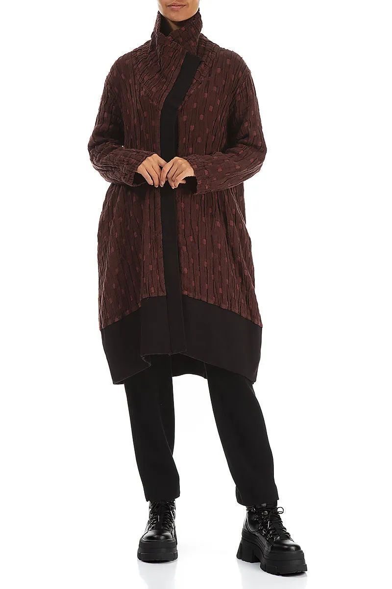 High Collar Merlot Textured Linen Jacket Top Guard Cozy Fit