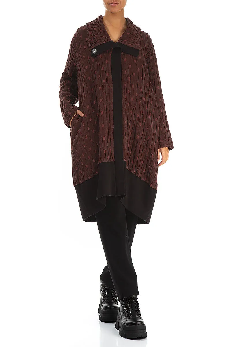High Collar Merlot Textured Linen Jacket Heavyweight Fabric