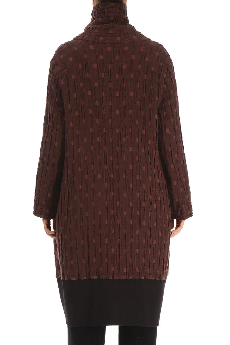 Sleek Outer Balanced Insulation High Collar Merlot Textured Linen Jacket