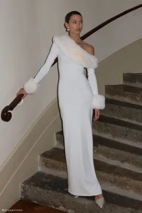 Empire Waist Karleigh Faux Fur Knit Maxi Dress - Ivory