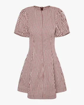 Color Glow Pleat-Front Puff Sleeve Peplum Mini Dress