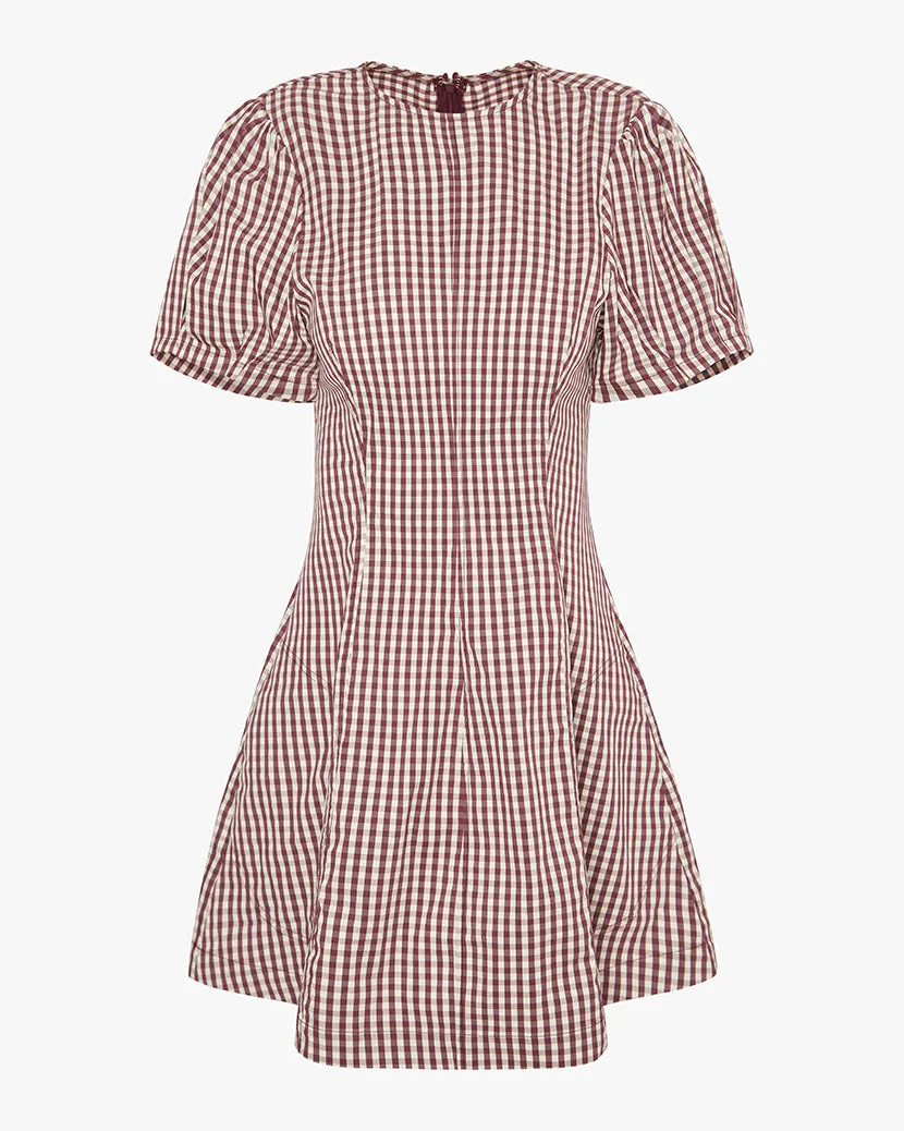 Color Glow Pleat-Front Puff Sleeve Peplum Mini Dress