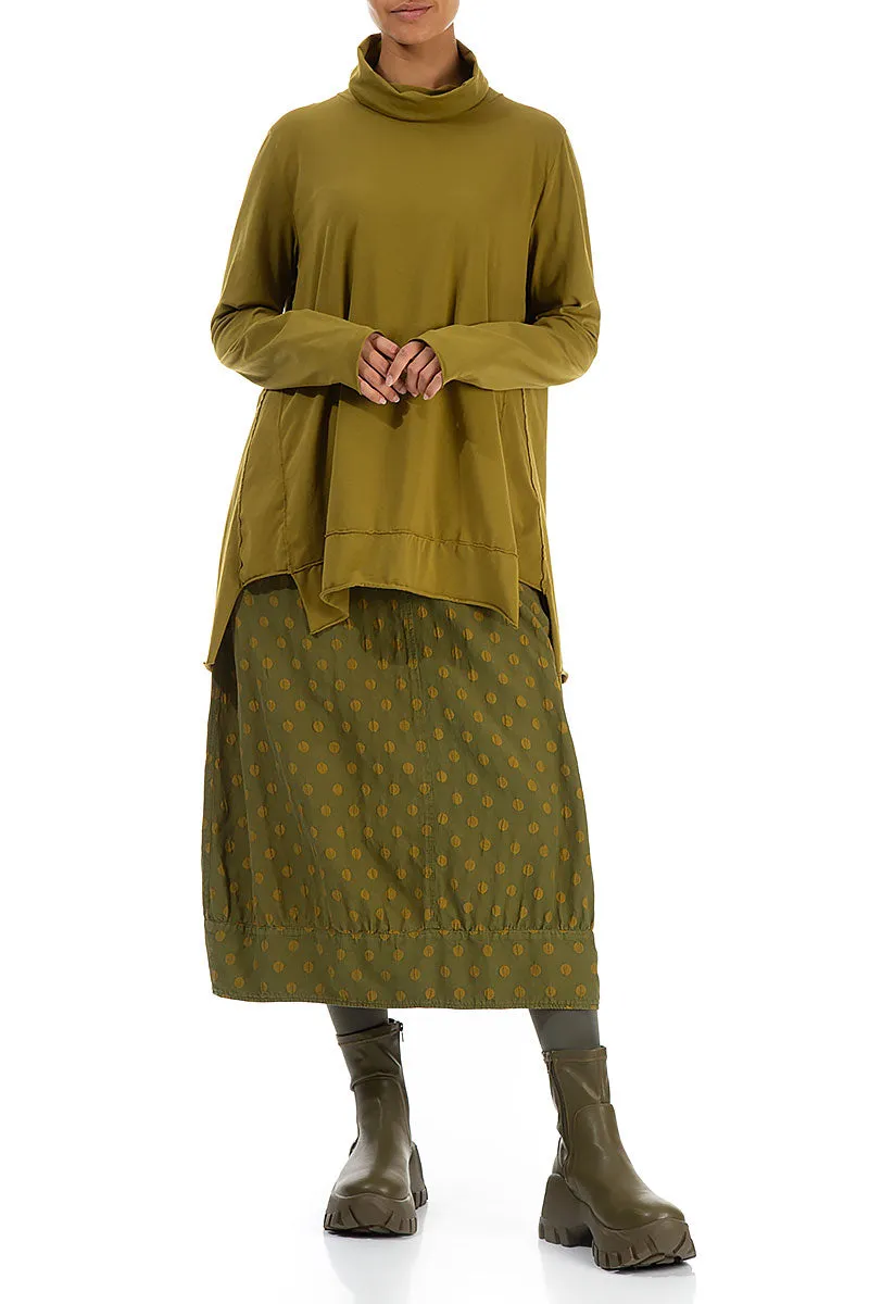 Mix Culture Taper Dotty Olive Silk Skirt