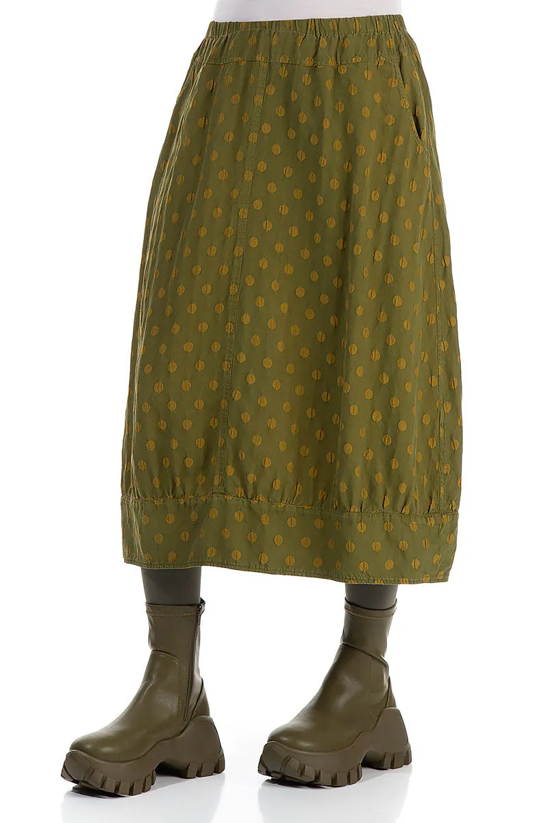 Taper Dotty Olive Silk Skirt Fashion Combo