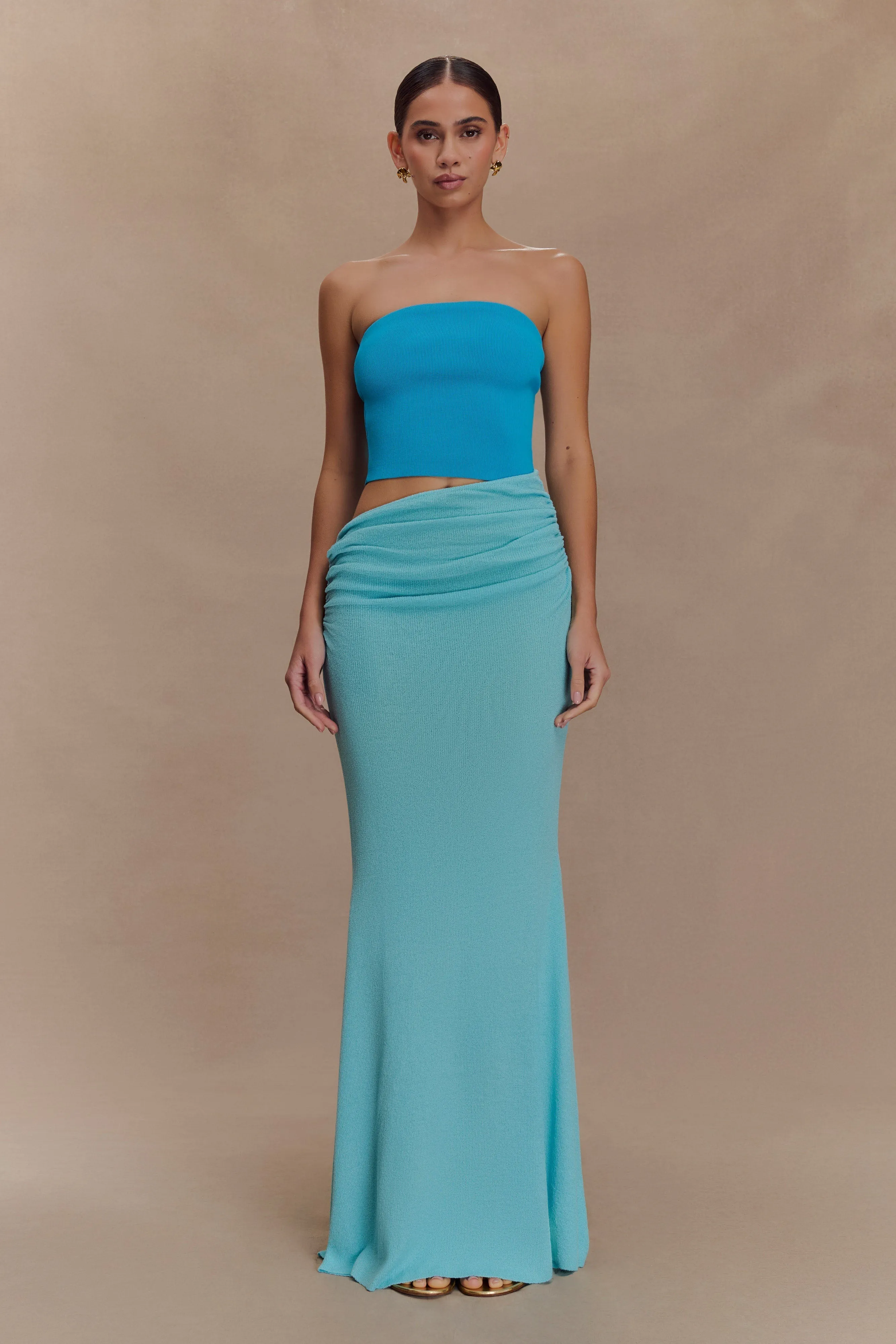 Regular-fit Comfortable Touch Jasiel Strapless Knit Maxi Dress - Cyan Blue