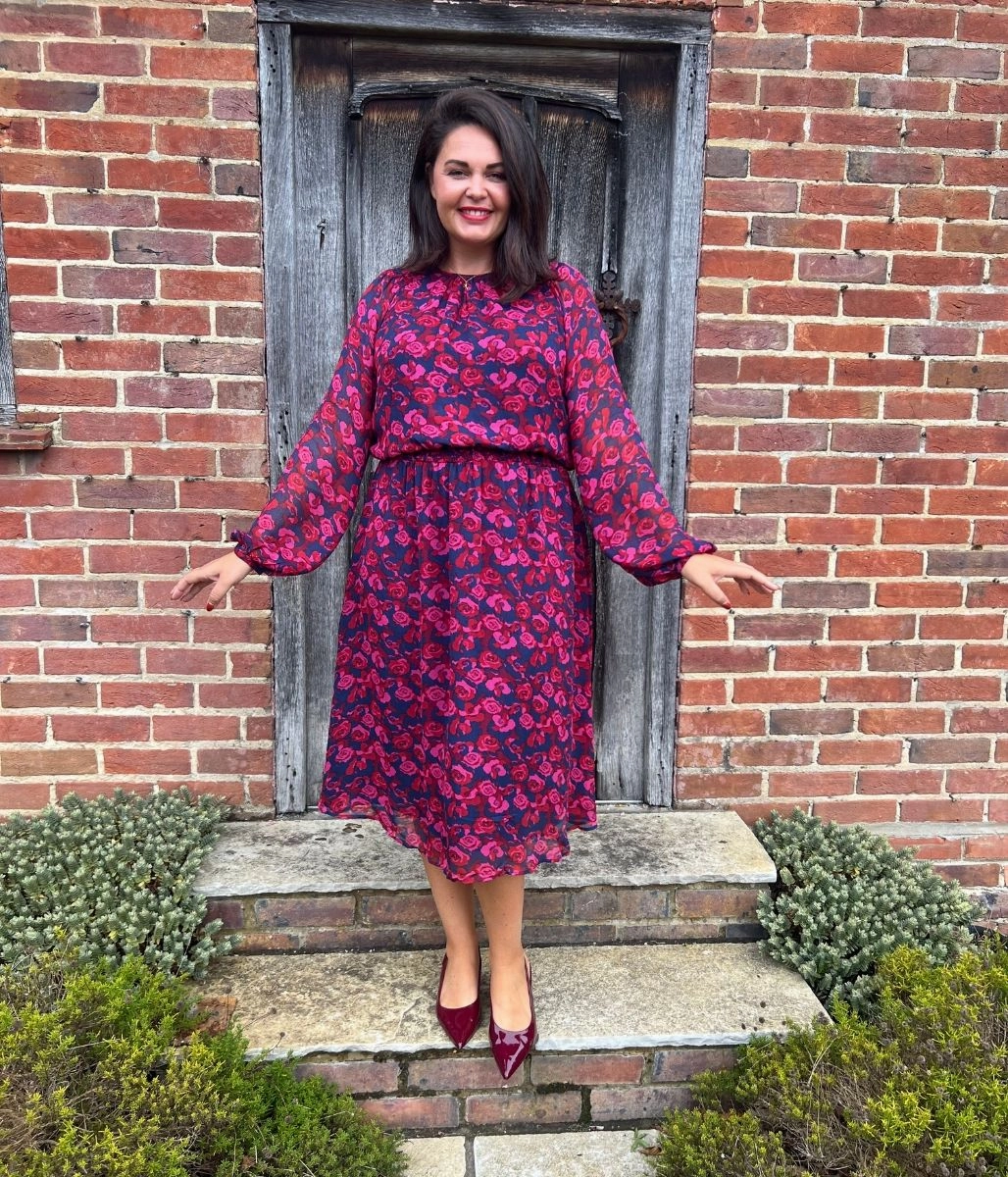 Pink Rose Print Lorie Midi Dress Smart Fit Wear Smart Design
