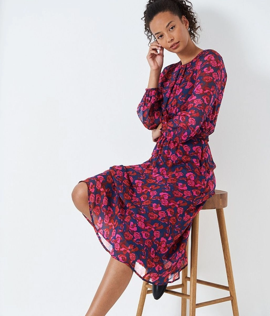 Pink Rose Print Lorie Midi Dress Essential Layer