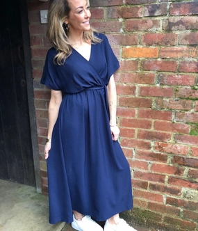 Sophisticated and Relaxed All Purpose Navy Belted Midaxi Dress