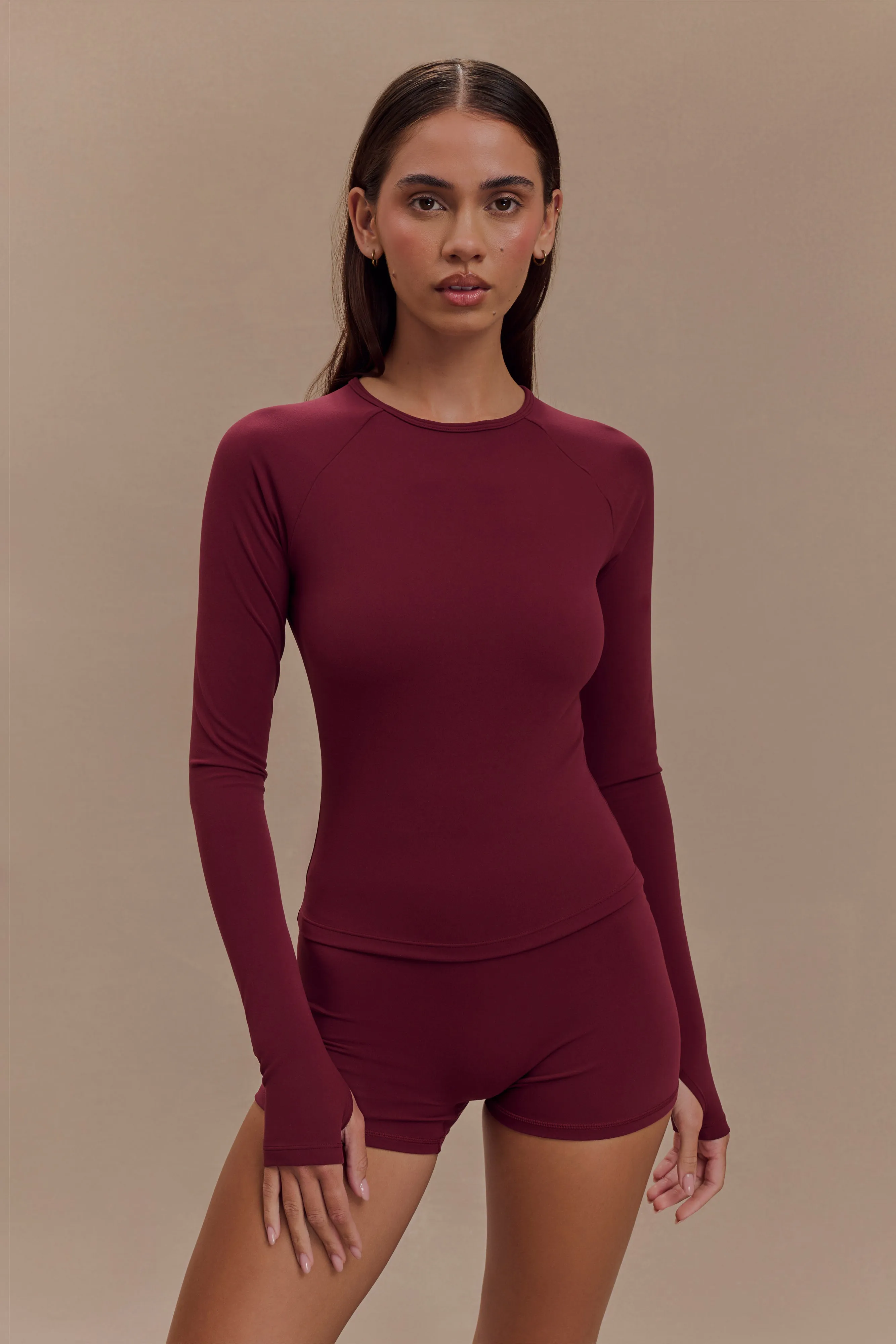 Anti Pill Surface Odor Neutralizing Technology Eliana Long Sleeve Active Top - Burgundy
