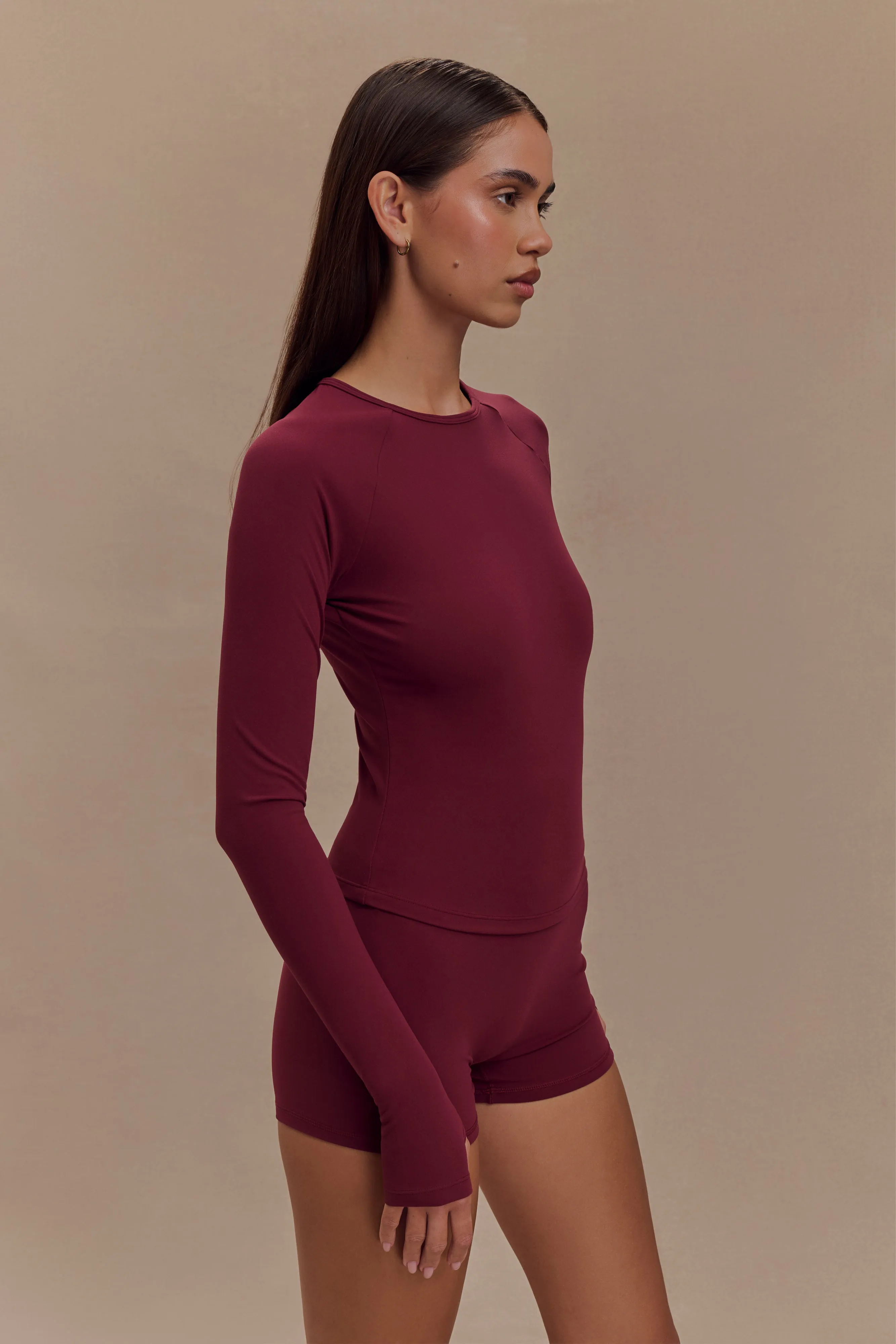 Reinforced Hems Eliana Long Sleeve Active Top - Burgundy