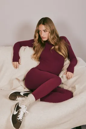 Eliana Long Sleeve Active Top - Burgundy Layered Neckline