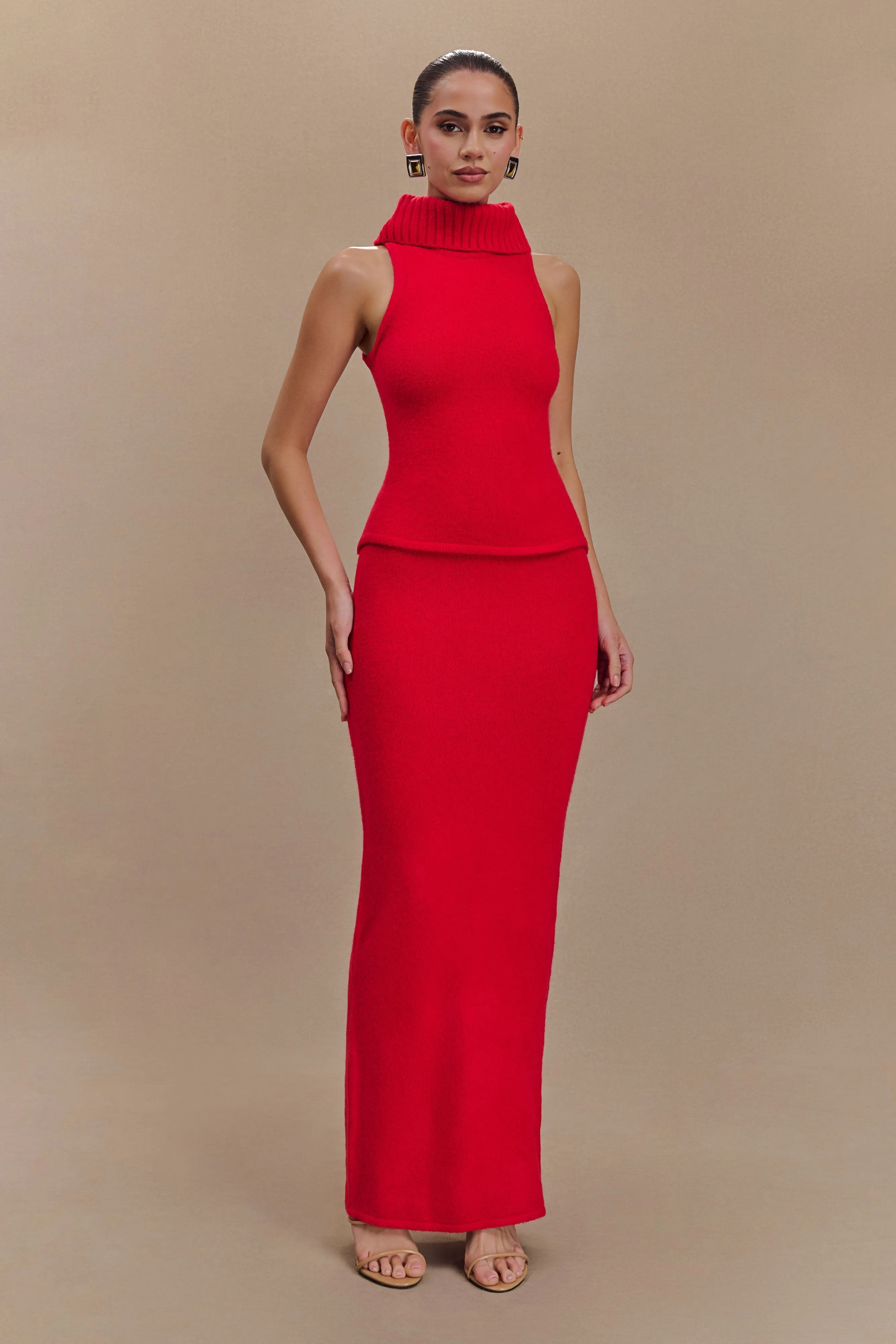 Elise Knit Maxi Skirt - Red Versatile Look Mid-rise fit