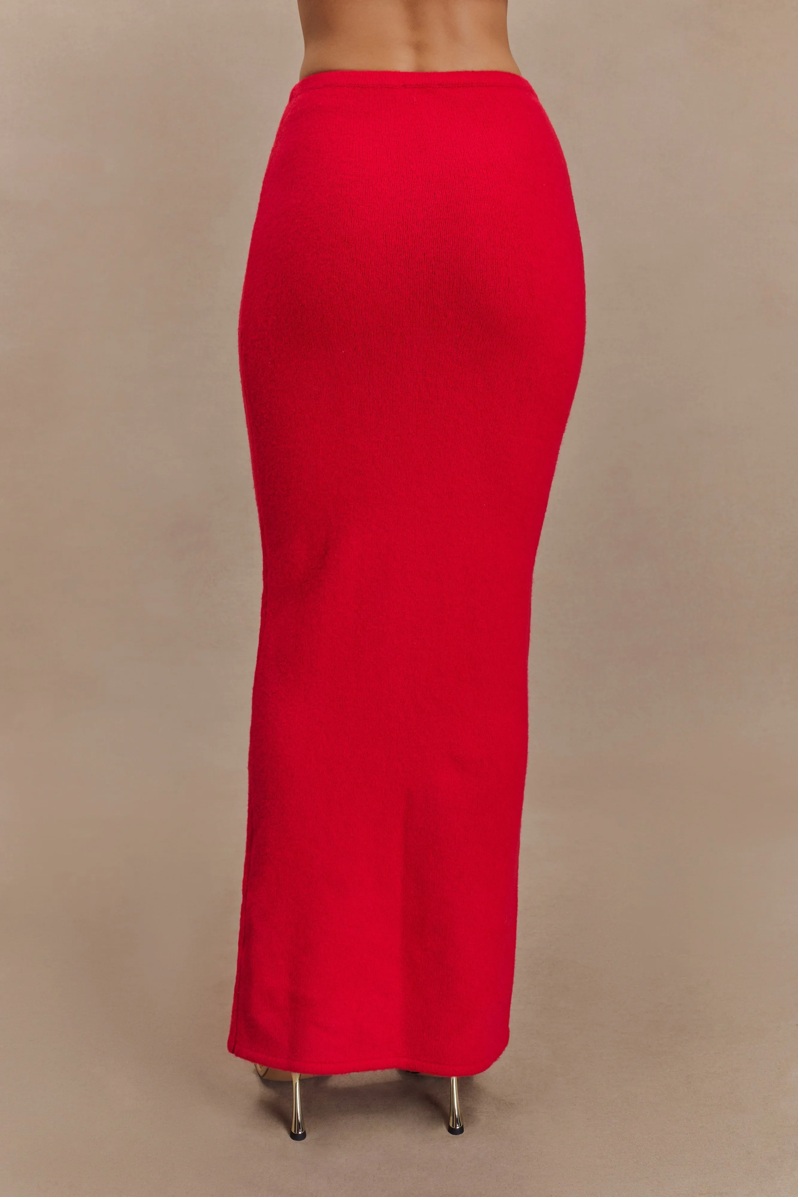 No Gap Waist Breathable Wearable Elise Knit Maxi Skirt - Red
