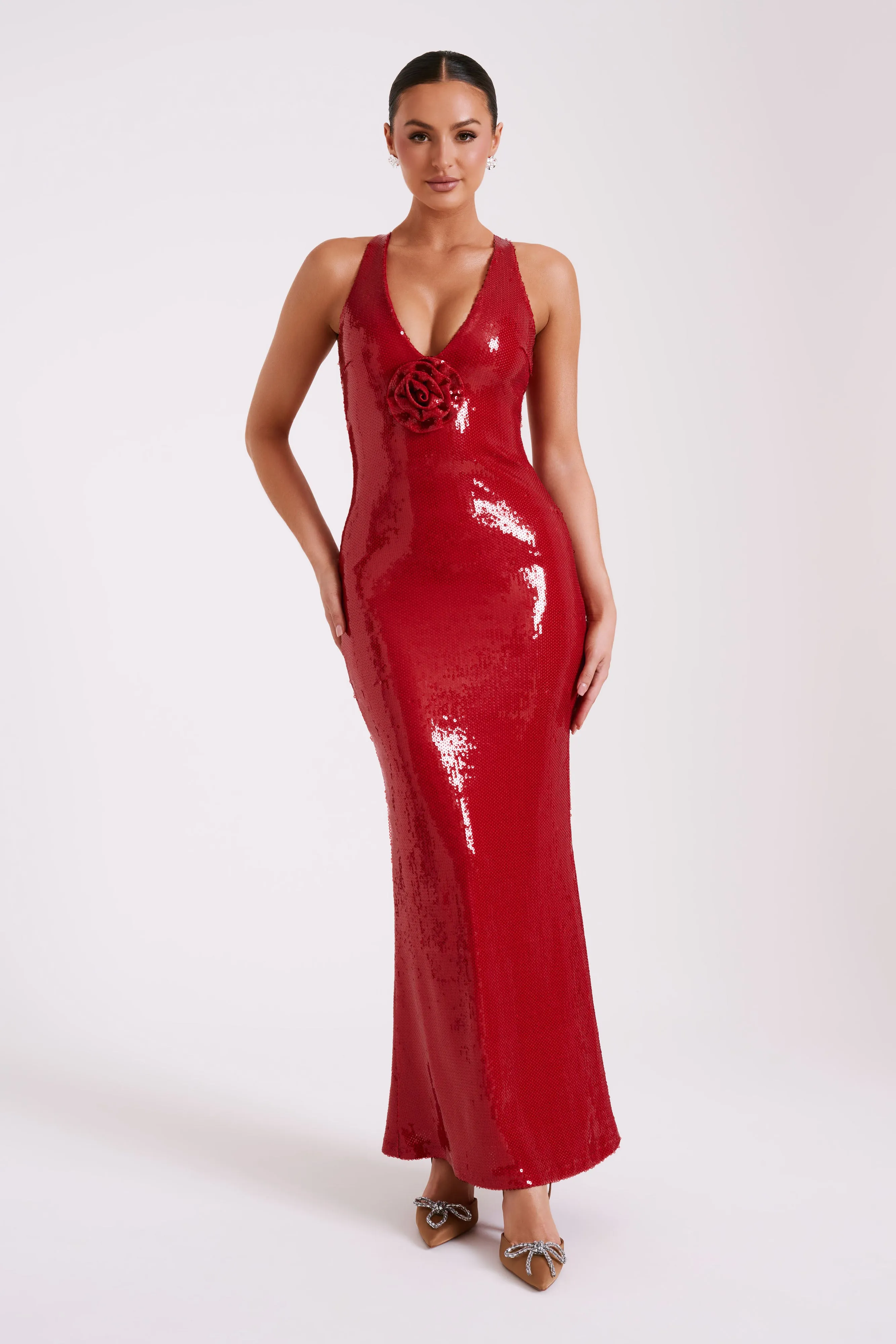 Eliza Rose Sequin Maxi Dress - Red Modern Layers