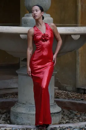 Summer-Season Cozy Vibes Eliza Rose Sequin Maxi Dress - Red