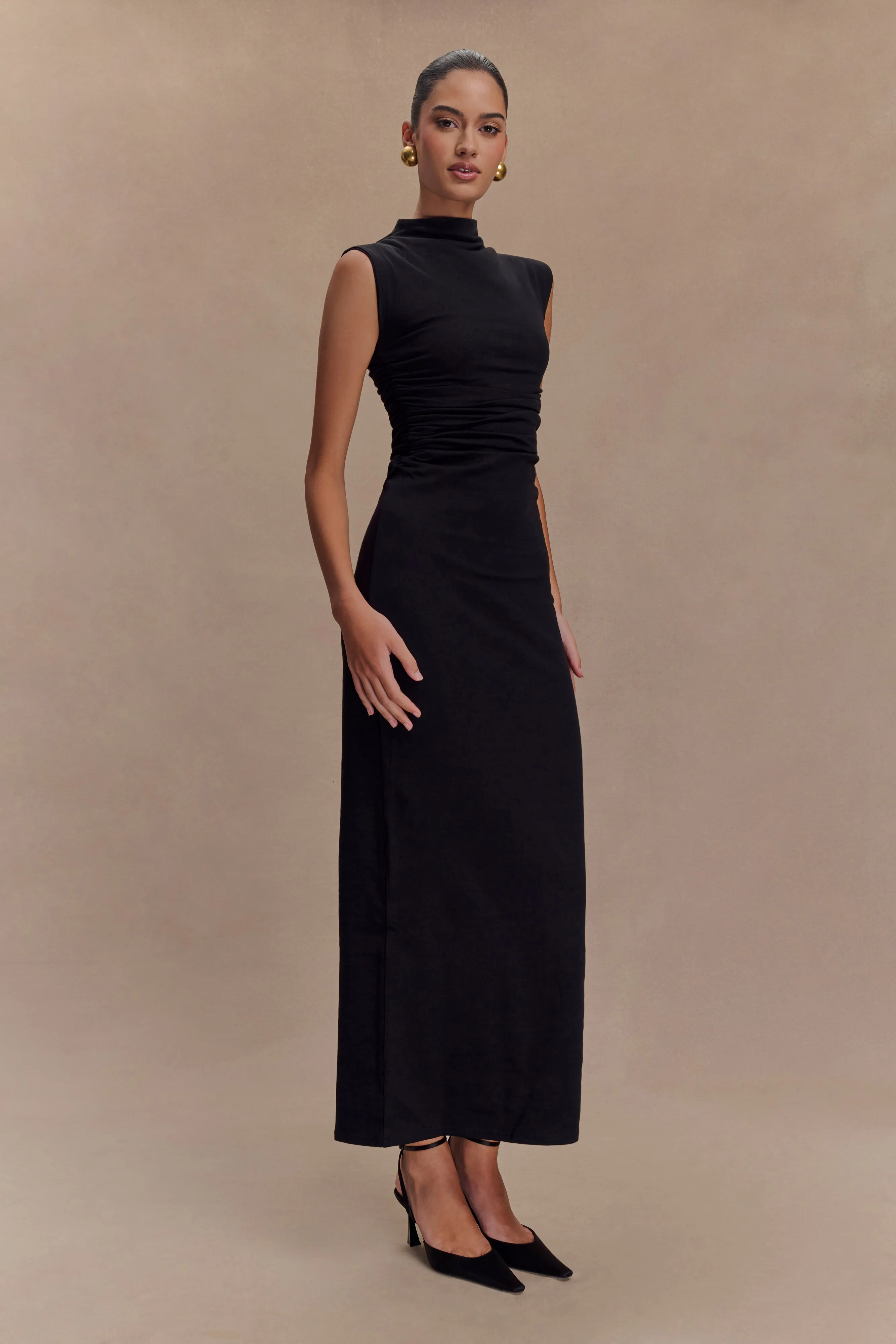 Elliot High Neck Sleeveless Maxi Dress - Black Upgrade-Option