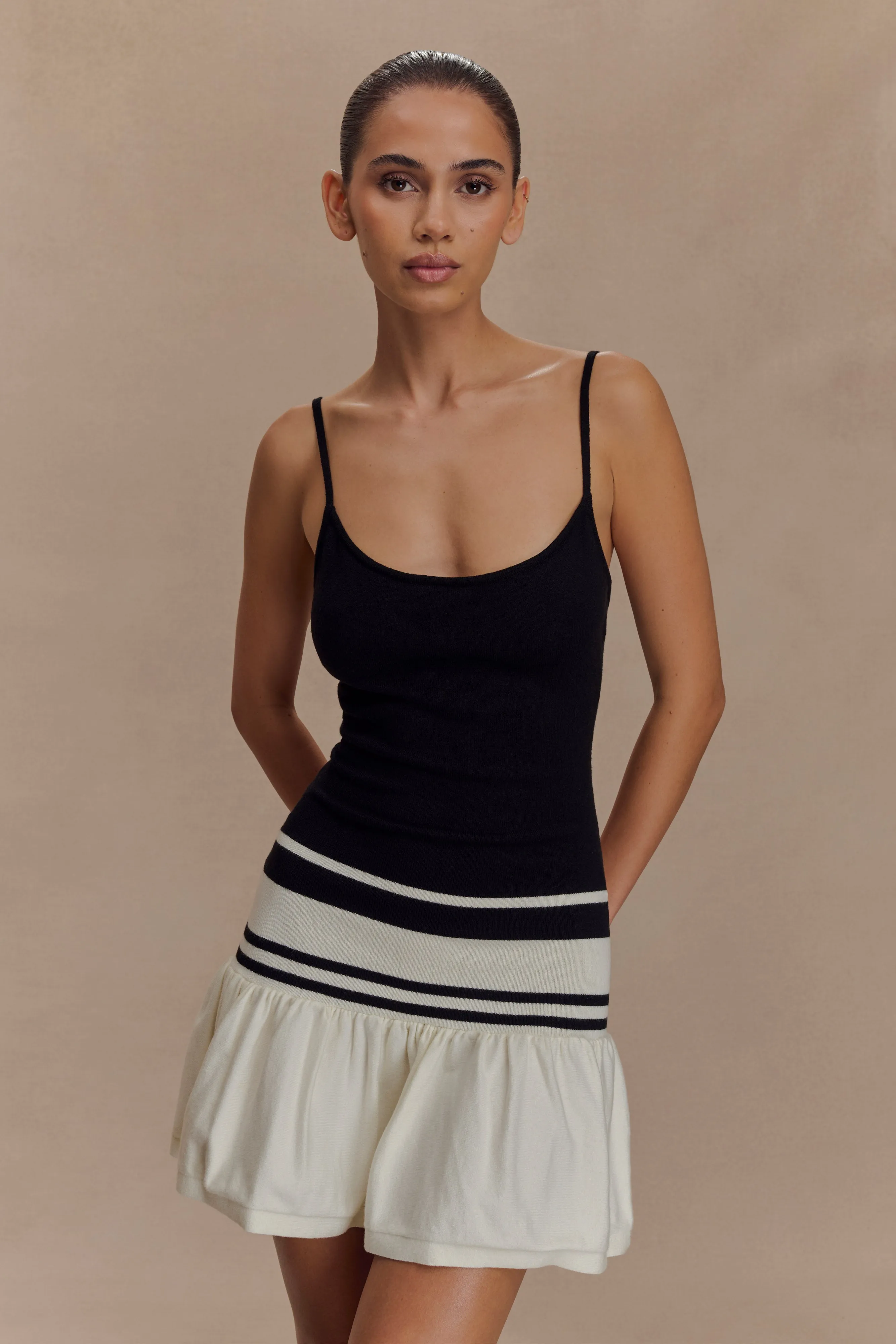 Soft Finish hypoallergenic Ellison Contrast Knit Mini Dress - Black/White