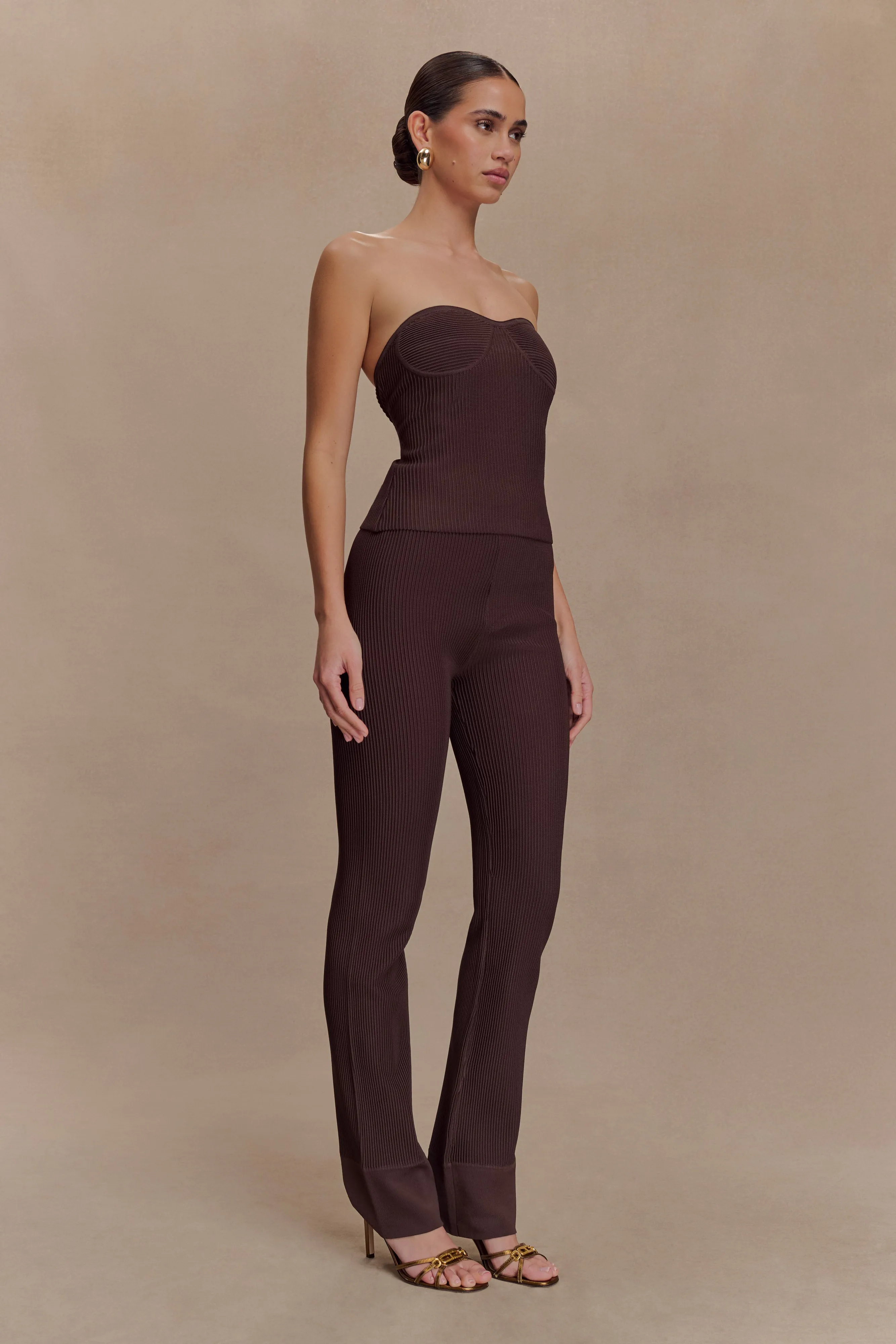 Elodie Ribbed Knit Pants - Chocolate LightweightComfort