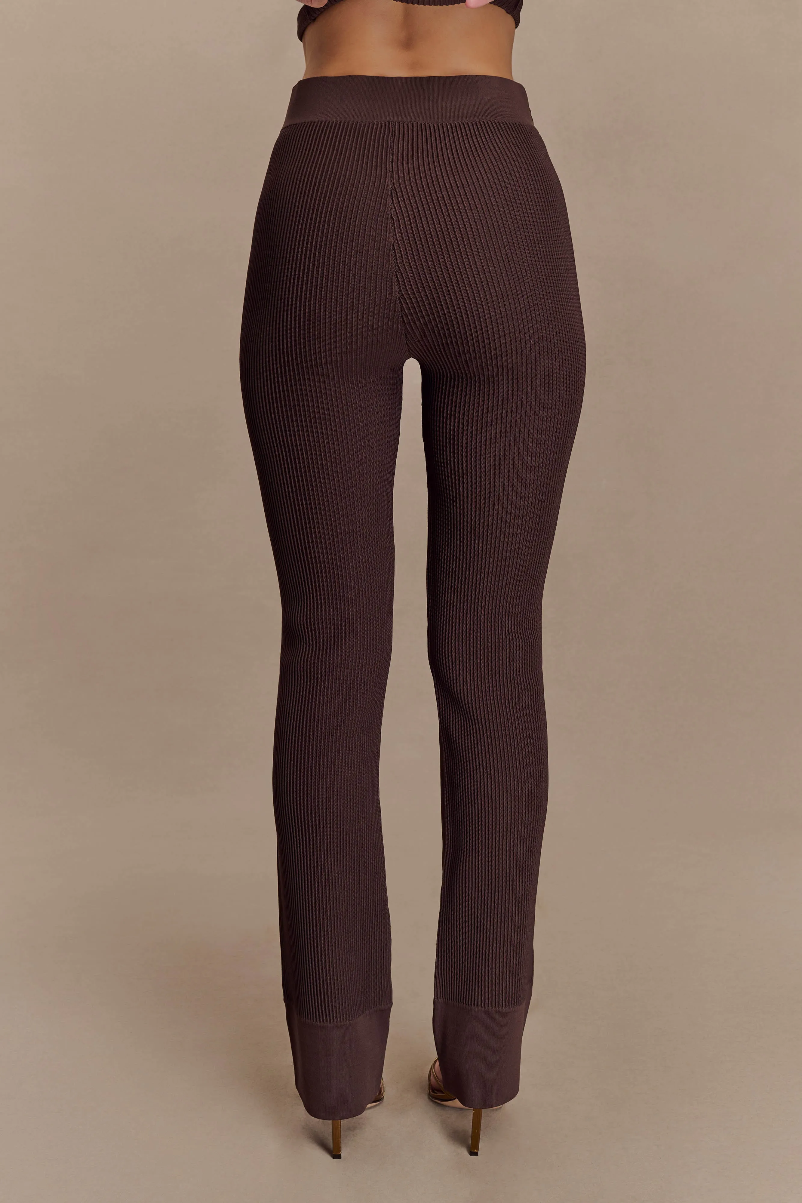 Elodie Ribbed Knit Pants - Chocolate Stain Resistant Weave Flex Fit