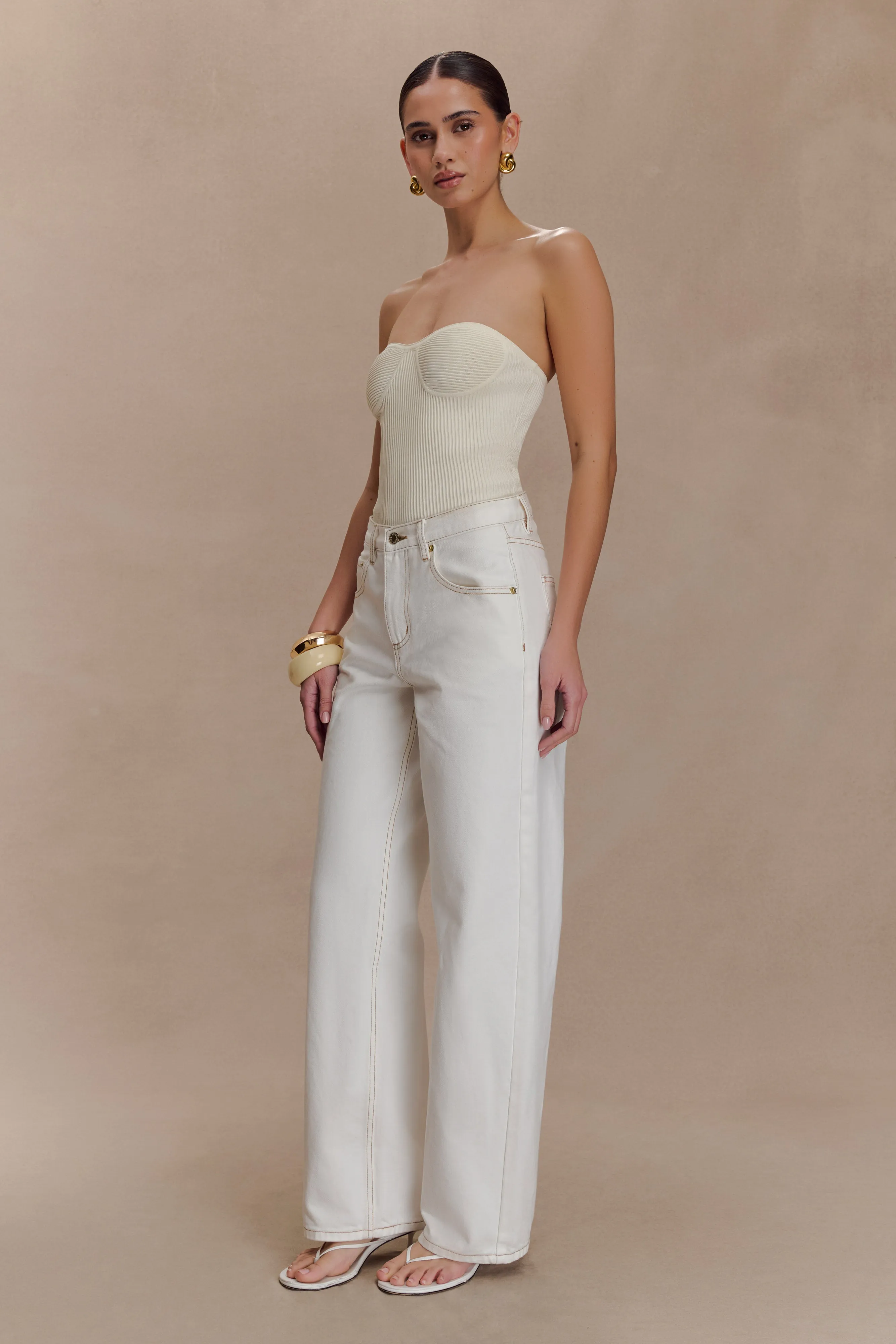 PortableOption Elodie Strapless Cupped Knit Top - Ivory