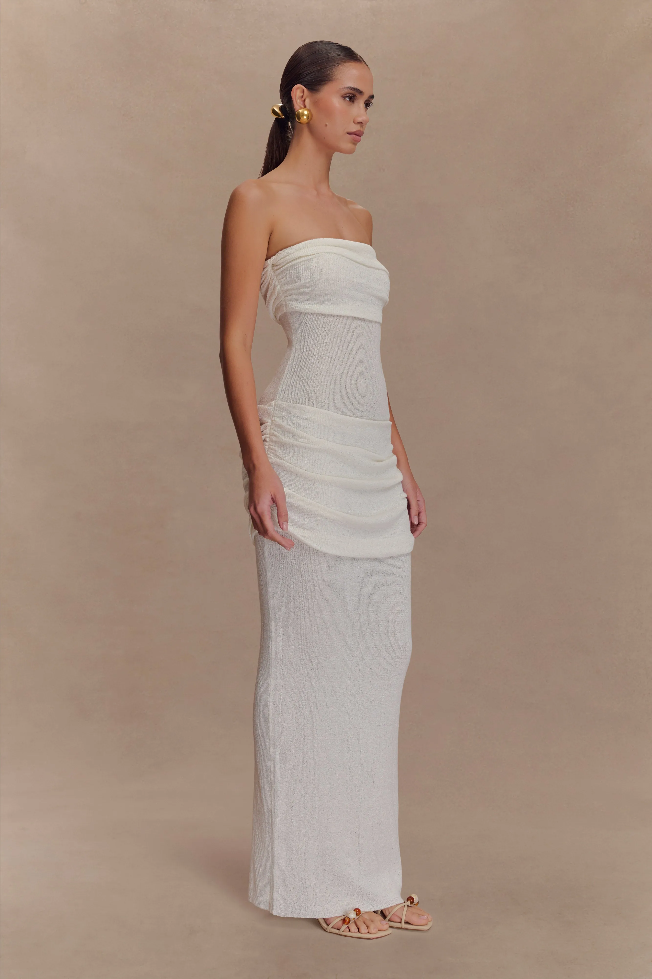 Elora Strapless Knit Maxi Dress - Ivory Work or Casual Travel Light