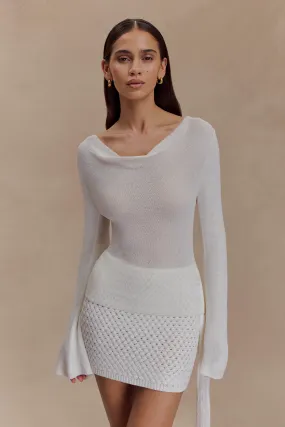 Elowen Knit Cowl Long Sleeve Top - White Simple Shirt