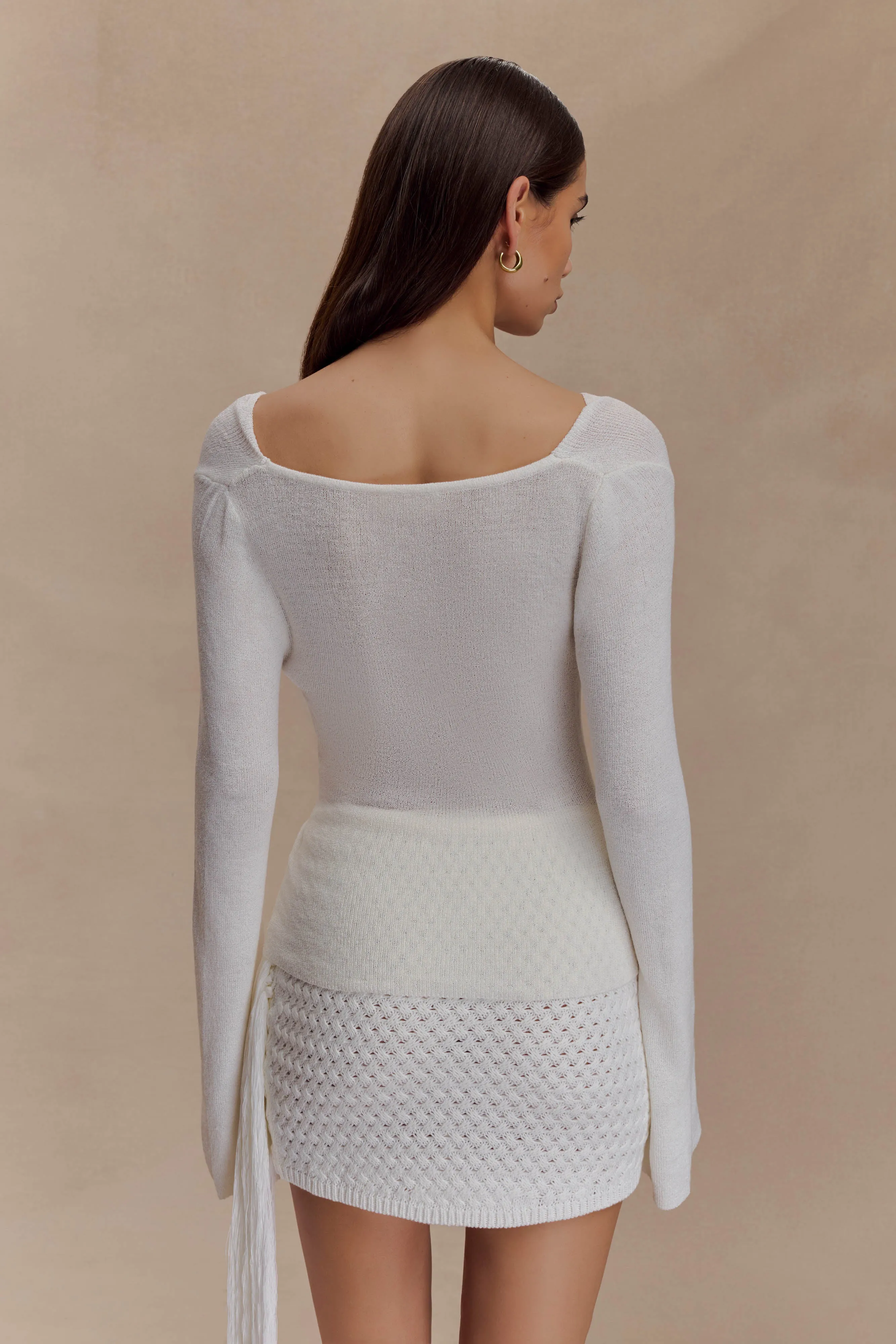 AntiStatic Weave Elowen Knit Cowl Long Sleeve Top - White